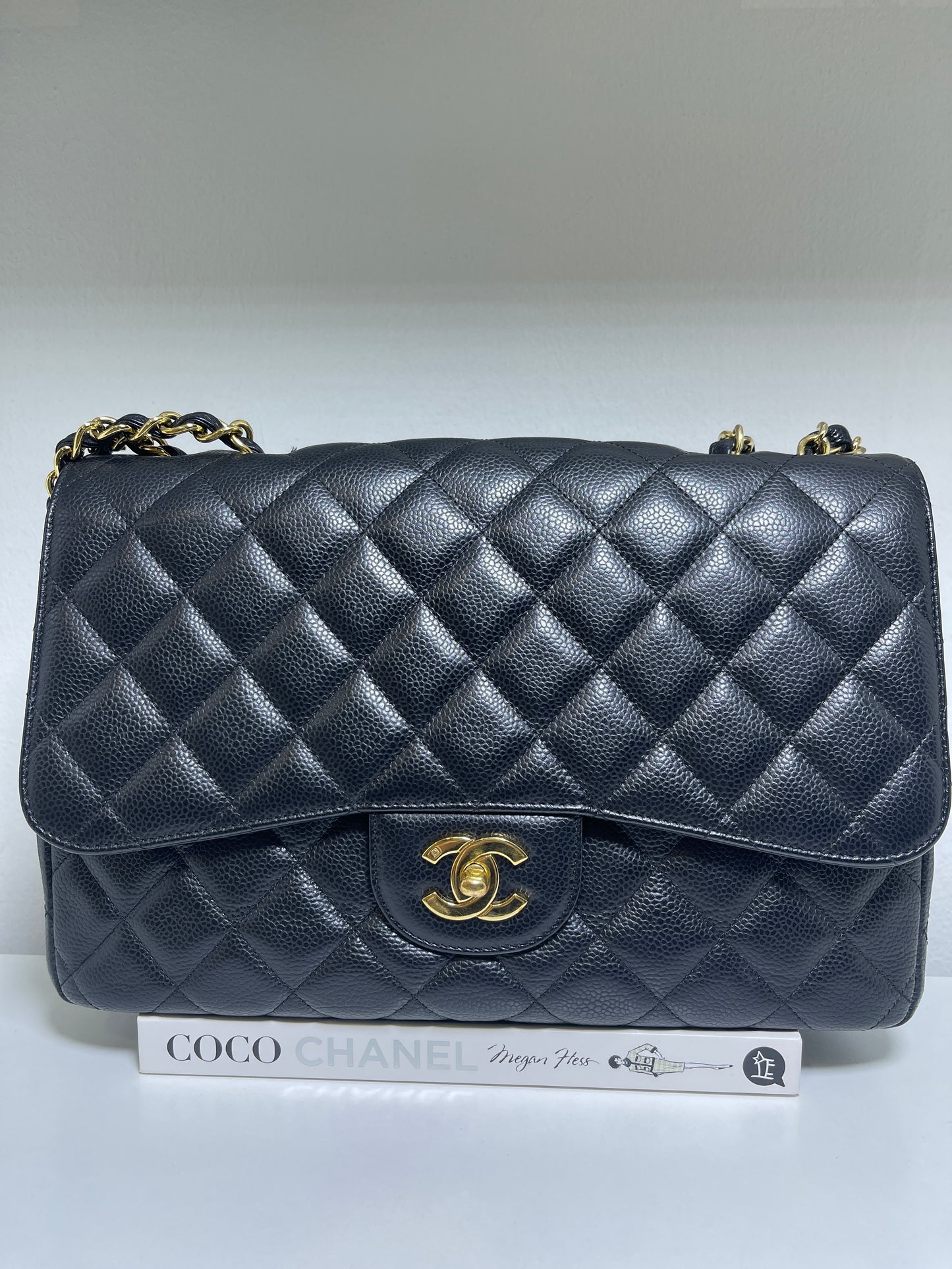 Chanel Vintage Jumbo Single Flap in Black Caviar with 24K Gold Hardware