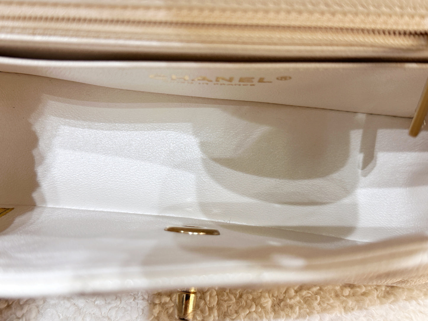 Chanel Mini Rectangular Classic Quilted Caviar Ivory 17C GHW 2383 holo card