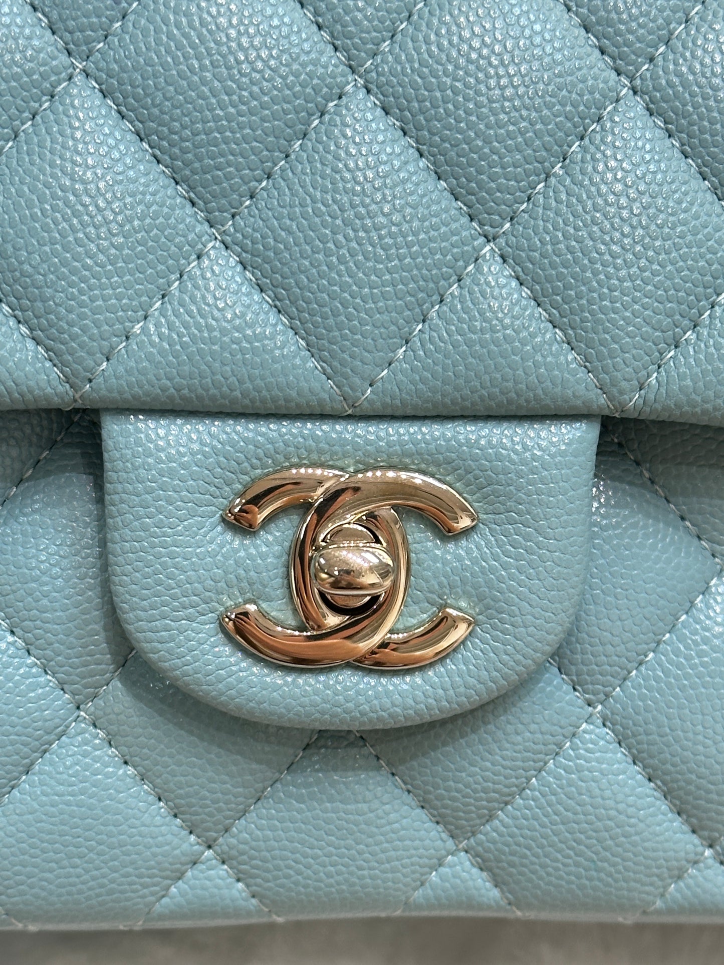 Chanel Small Classic Caviar Double Flap Tiffany Blue 20C GHW