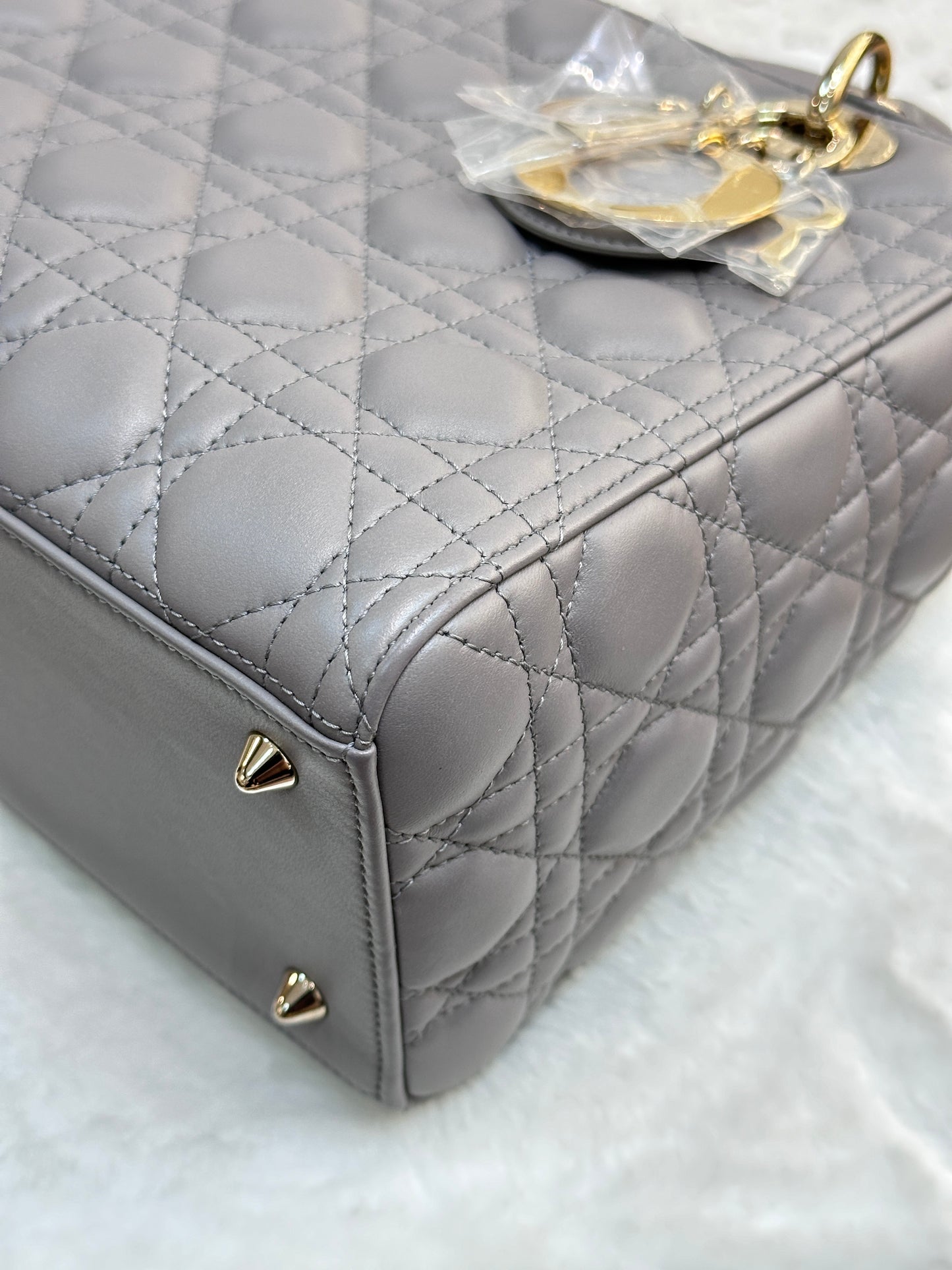 Christian Dior Medium Cannage Quilted Lambskin Leather Lady Dior Bag Grey