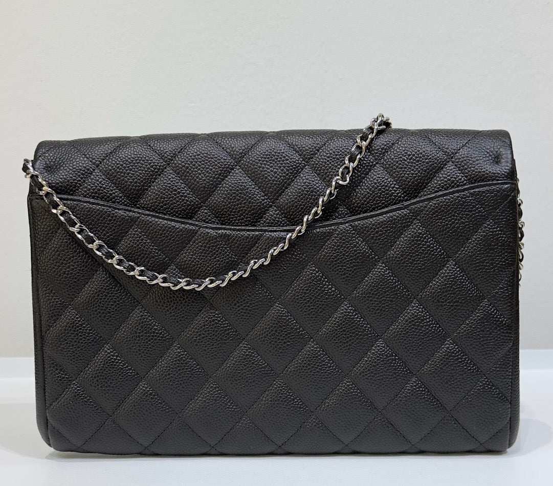 Chanel Black Quilted Caviar Leather Chain Flap Clutch Bag recolor (red to black )1799 holo