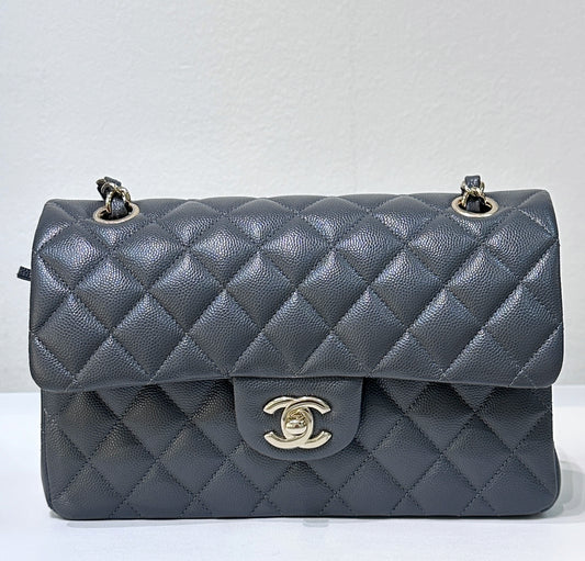 CHANEL Caviar Quilted Small Double Flap Dark Grey