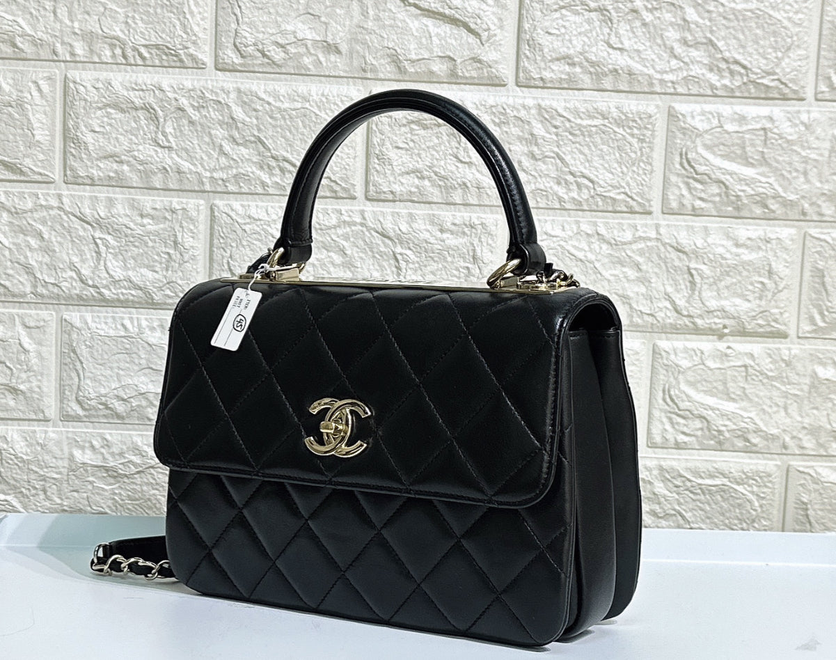 CHANEL Black Small Trendy Flap Bag Microchipped Light Gold Hardware