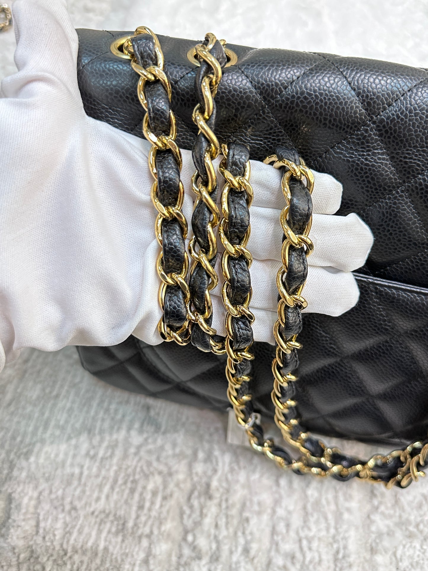 Chanel Vintage Jumbo Single Flap in Black Caviar with 24K Gold Hardware