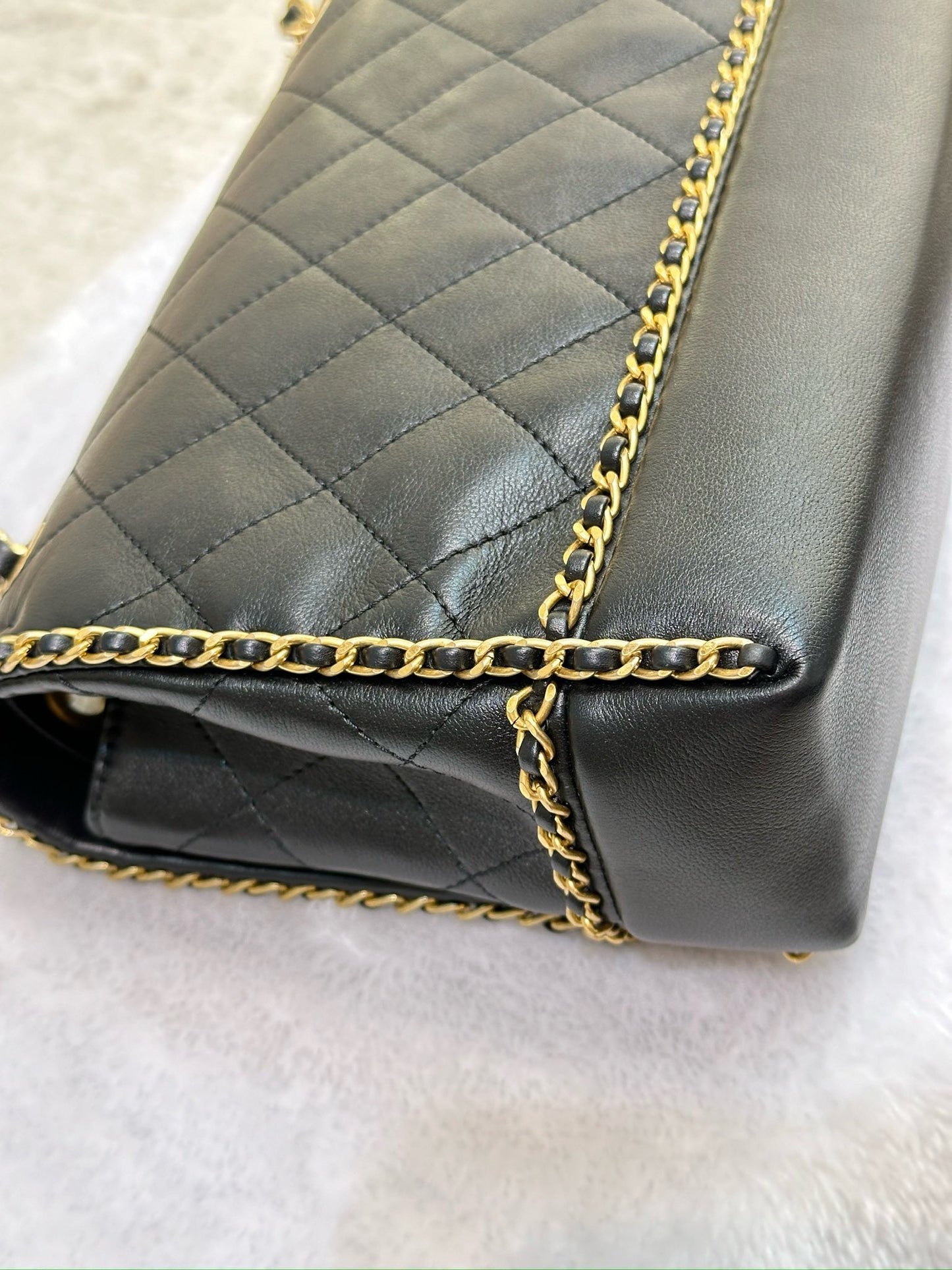 Chanel Small Black Quilted Calfskin Chain Around Single Flap GHW 2021year