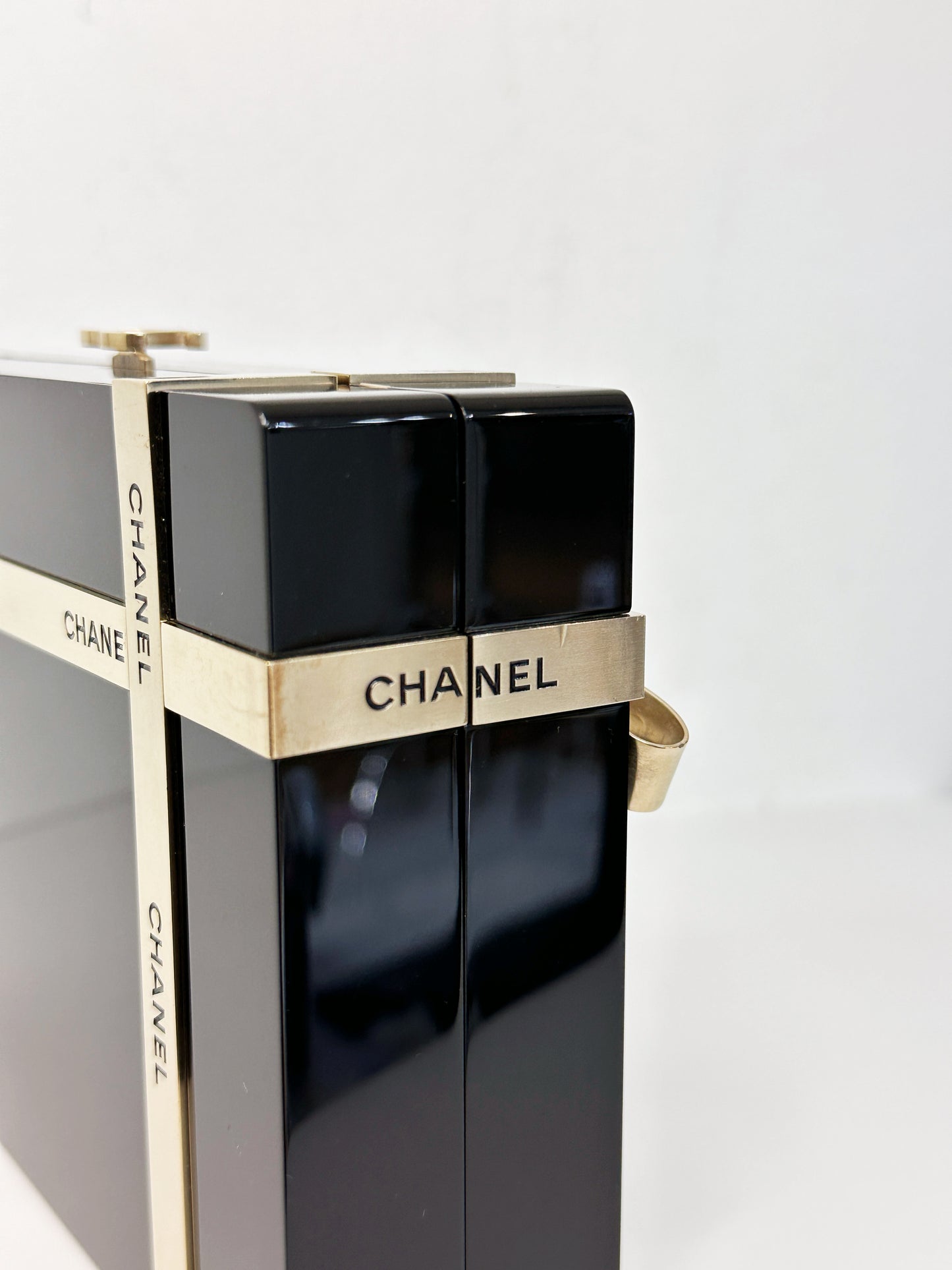 Chanel Plexiglass Gift Box Clutch Black 2327 holo card