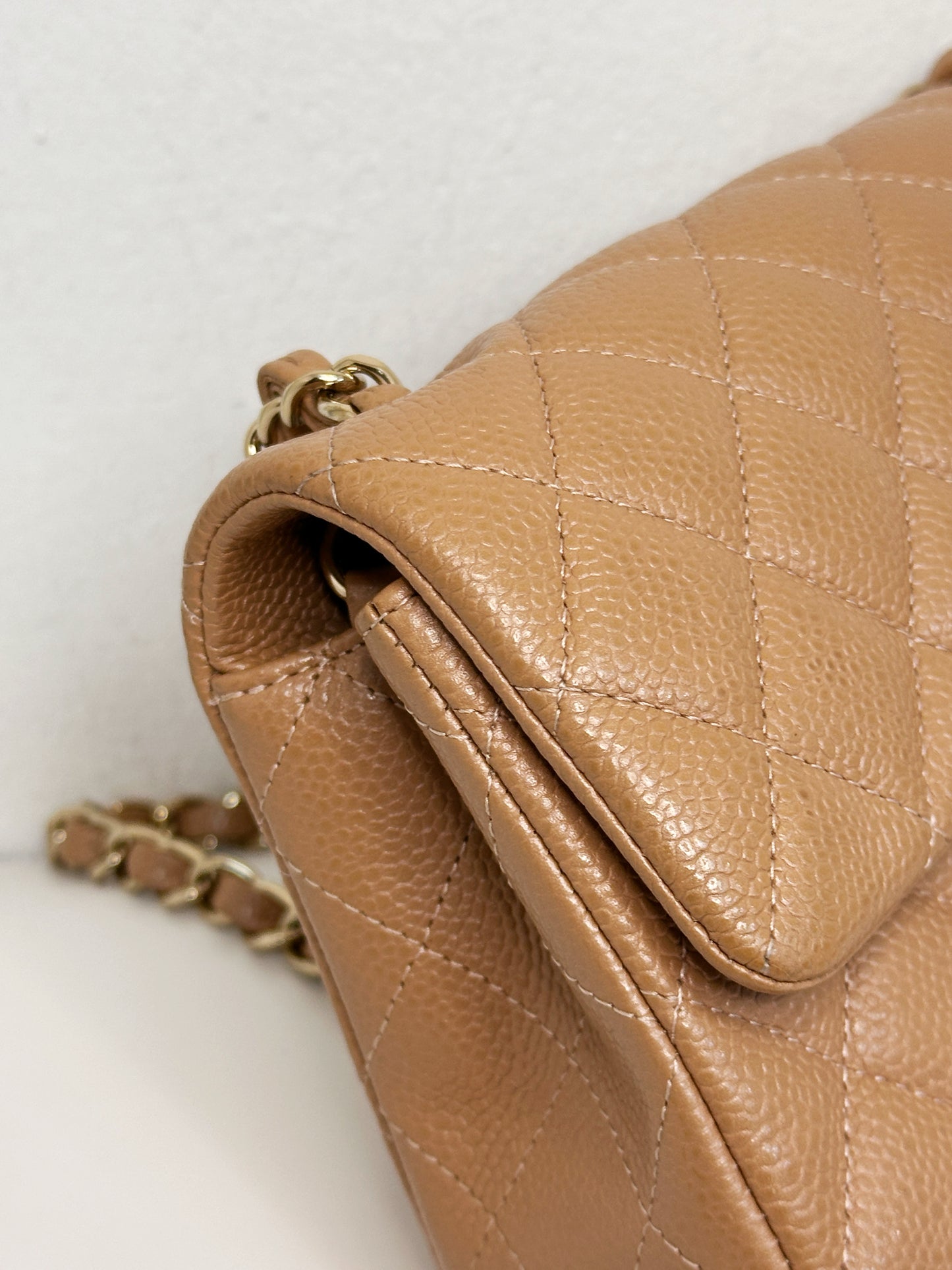 Chanel Classic Mini Rectangular Caviar Dark Beige Bag GHW 259 holo card (corner slightly touch)