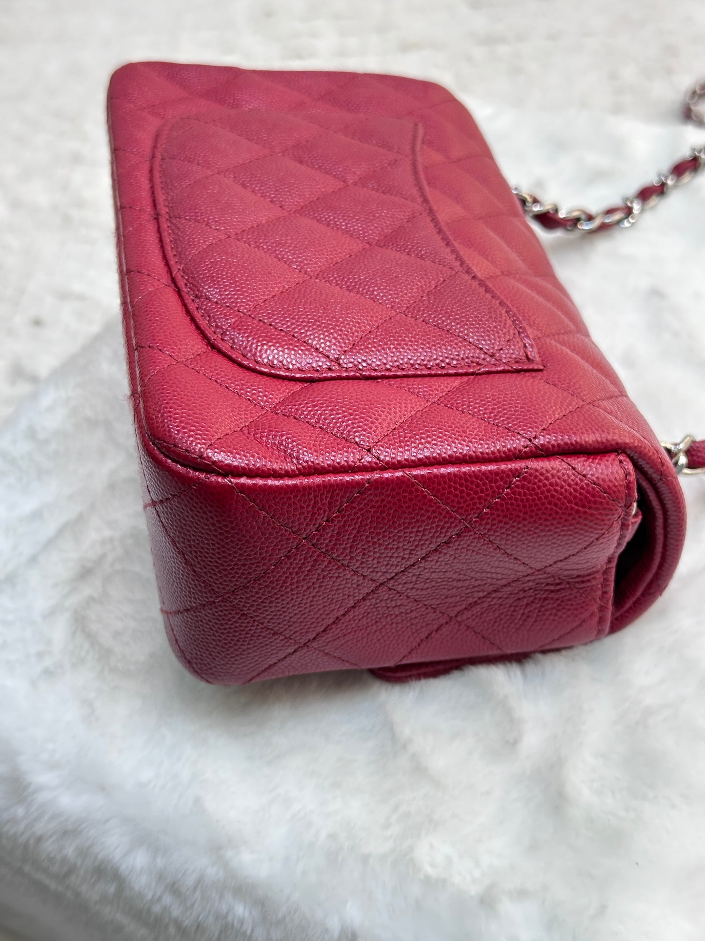 Chanel Mini Rectangular Caviar Quilted Flap Red 17B SHW