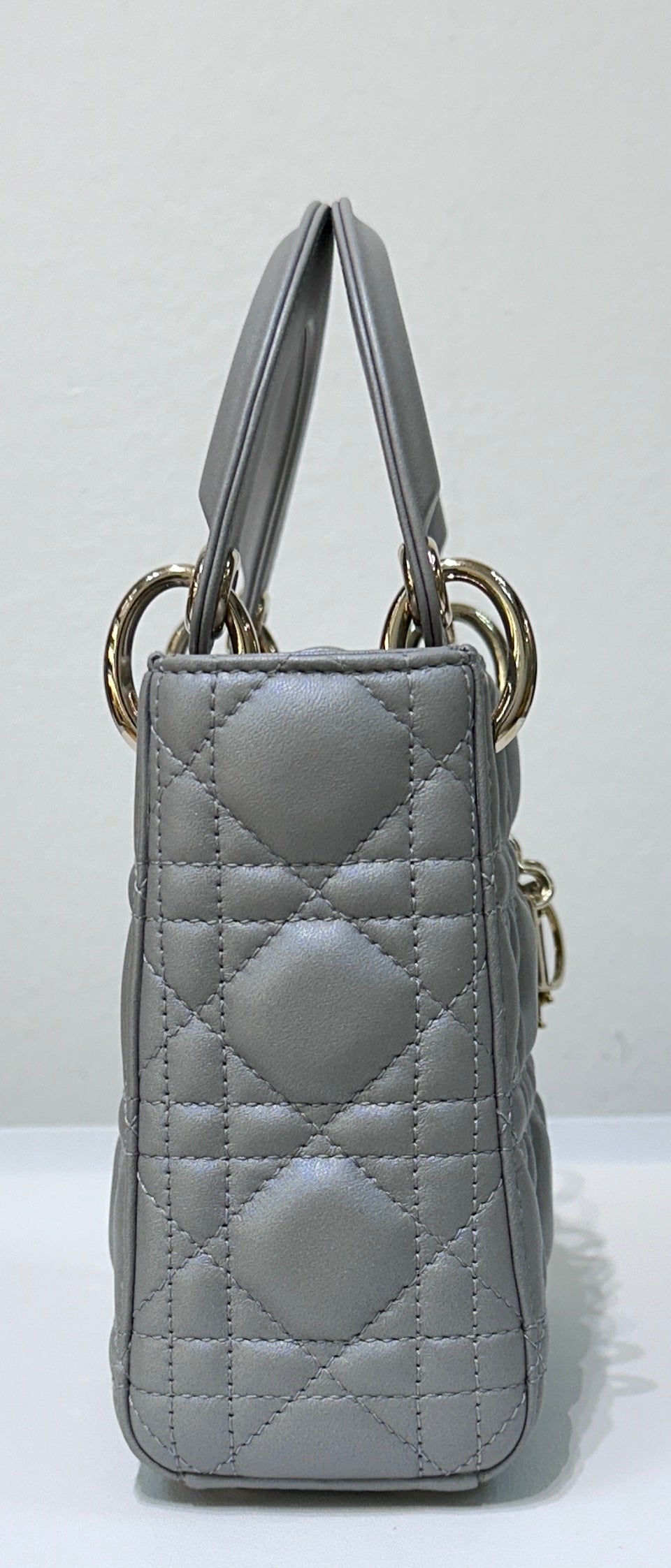 Christian Dior Mini Lambskin Cannage Lady Dior Gray Opaline GHW