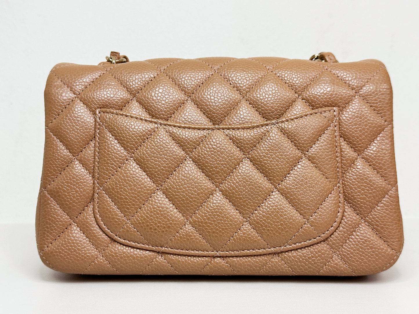 Chanel Classic Mini Rectangular Caviar Dark Beige Bag GHW 259 holo card (corner slightly touch)