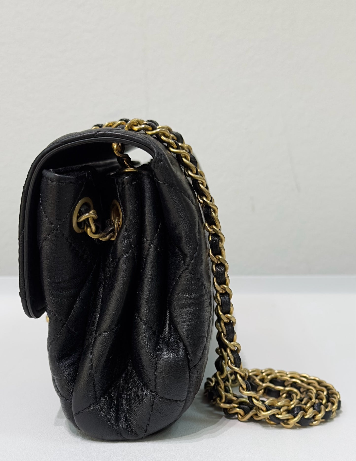 Chanel Small Black Quilted Lambskin Chain Flap GHW