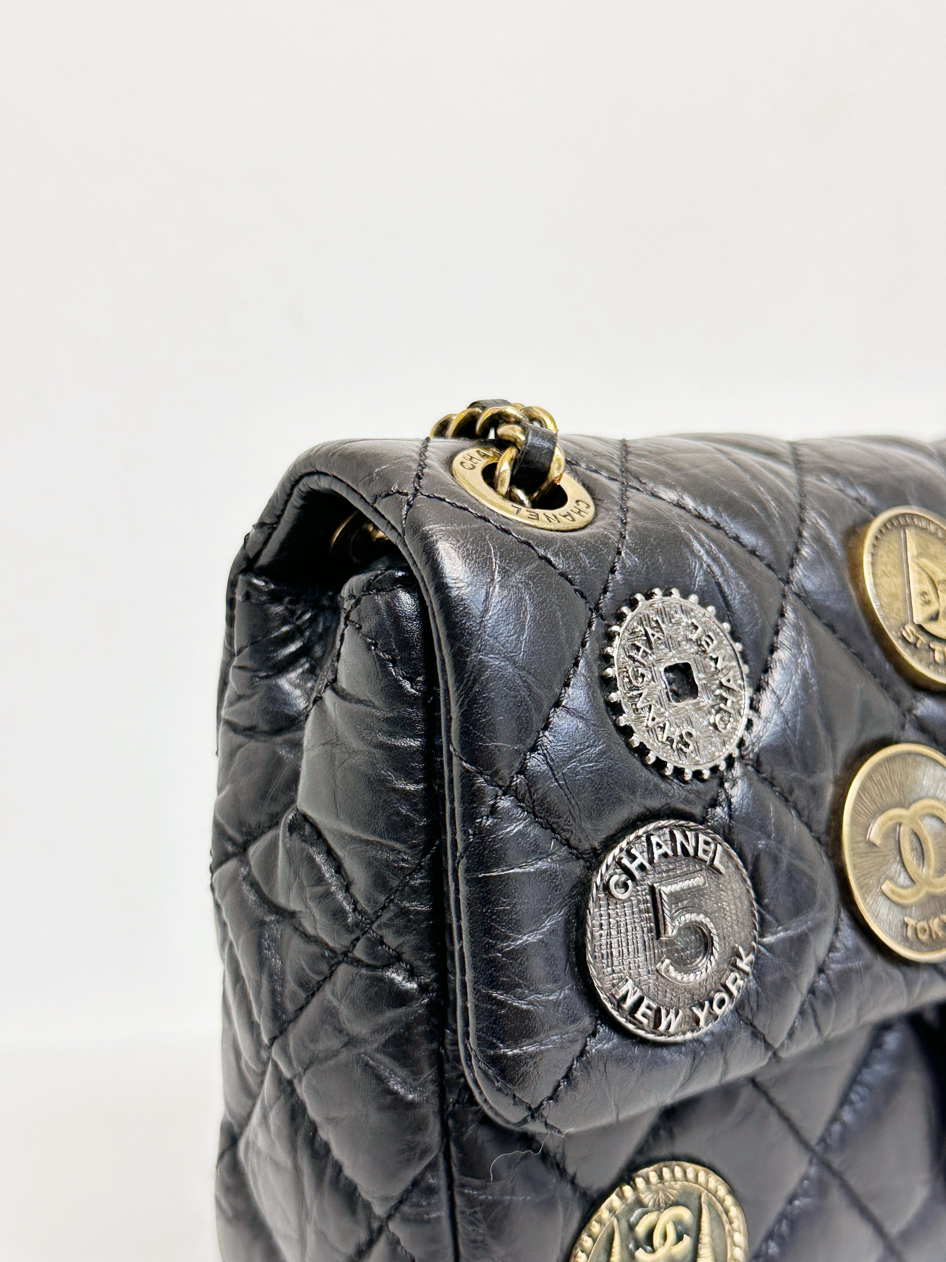 Chanel Mini Limited Edition Aged Calfskin Quilted Medallion Flap Black GHW 206 holo card