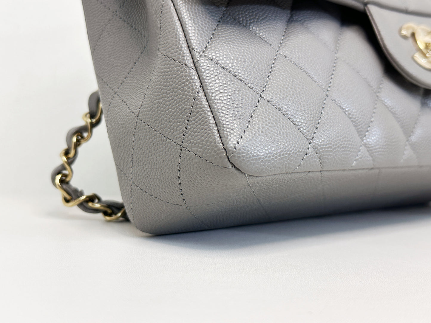 Chanel Small Caviar Quilted Double Flap Bag Grey LGHW EK81 microchip