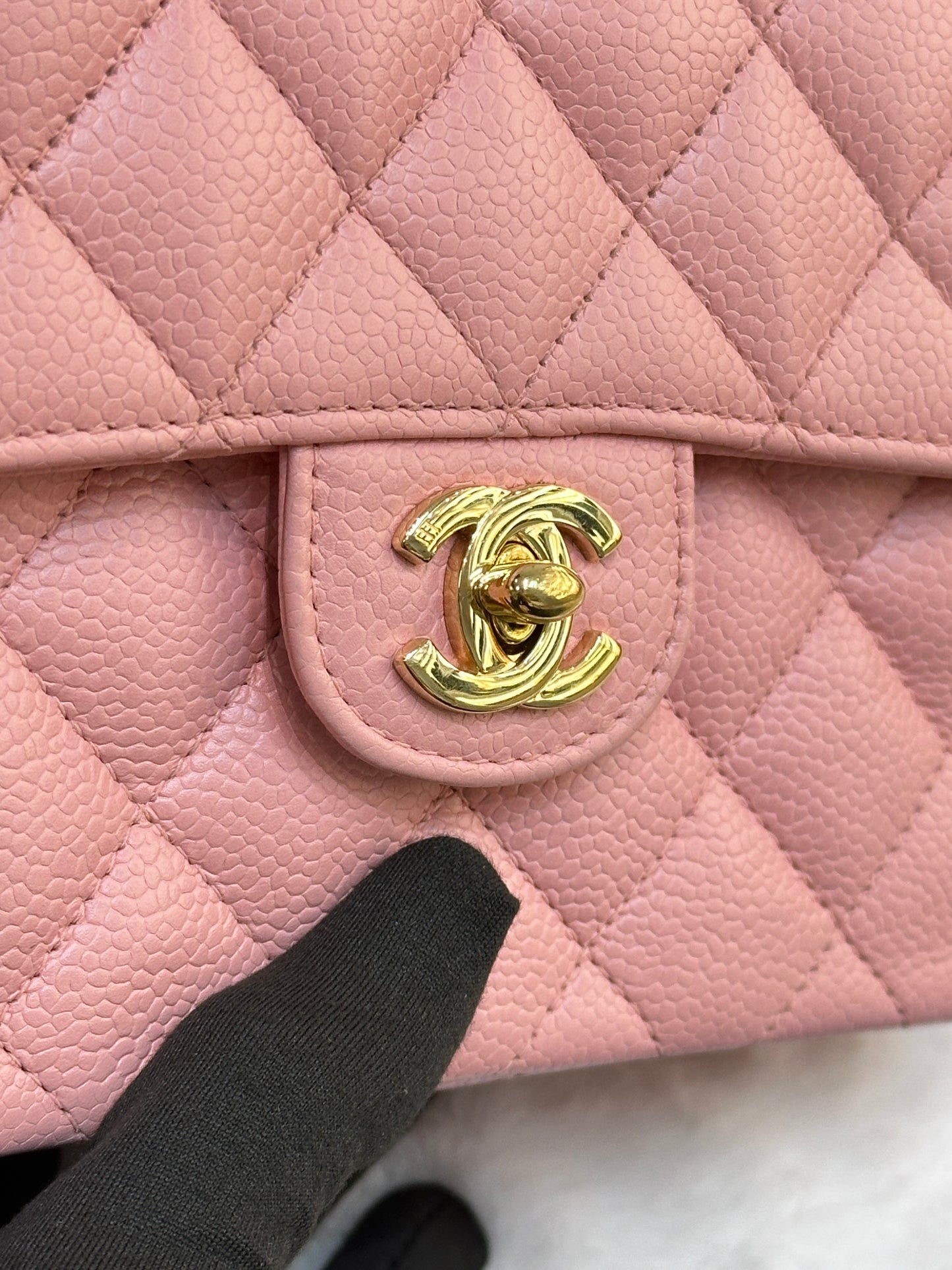 Chanel Mini Square Classic Caviar Flap Pink. Body lightly touched