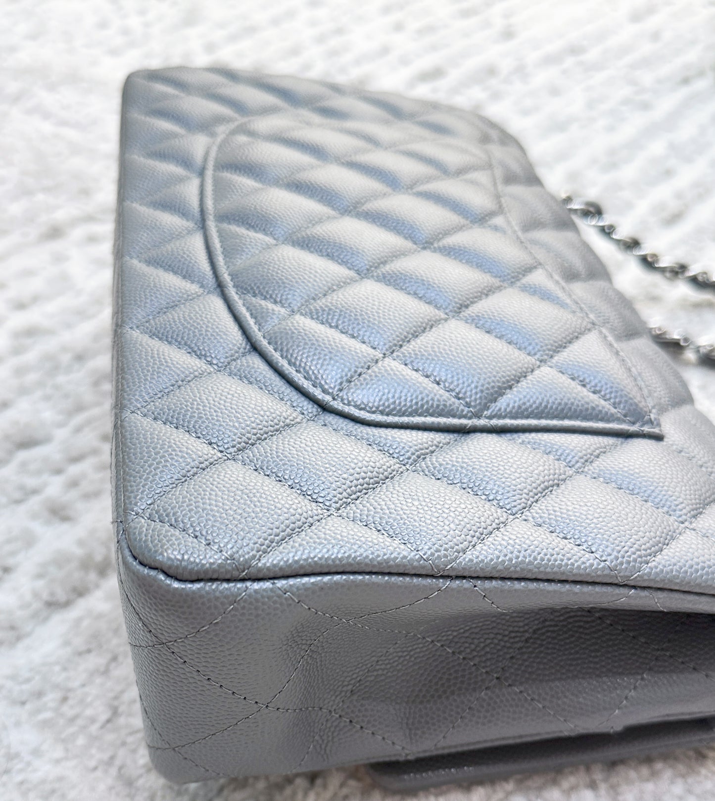 CHANEL Caviar Quilted Medium Double Flap Grey