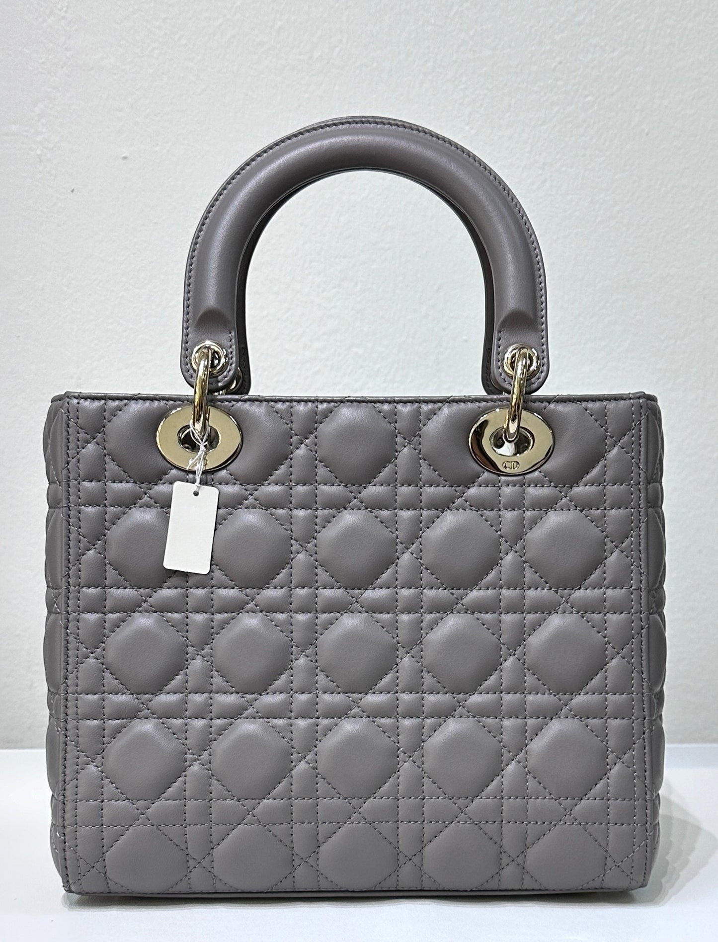 Christian Dior Medium Cannage Quilted Lambskin Leather Lady Dior Bag Grey