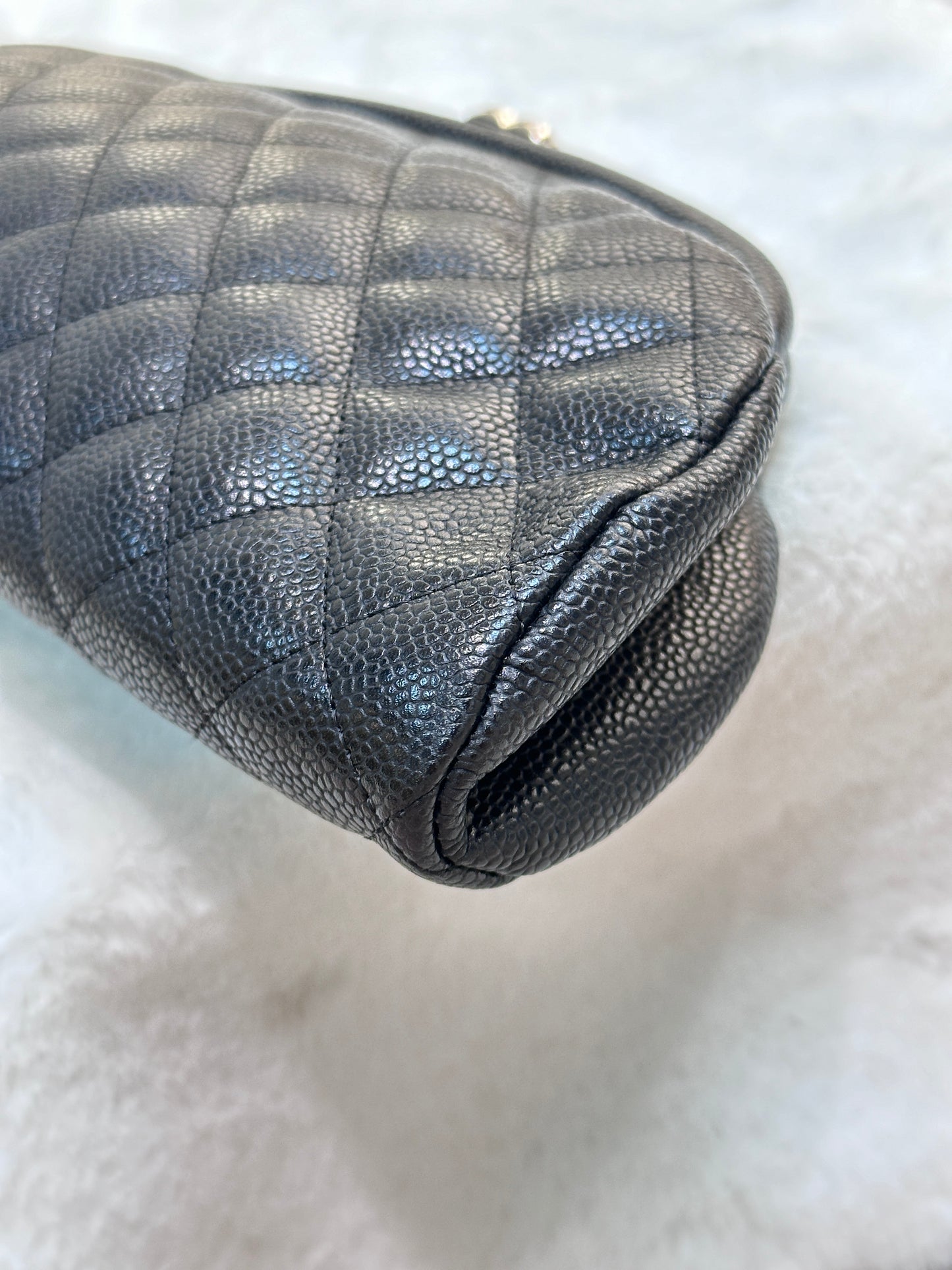 Chanel Quilted Timeless Kisslock Clutch Black Caviar SHW