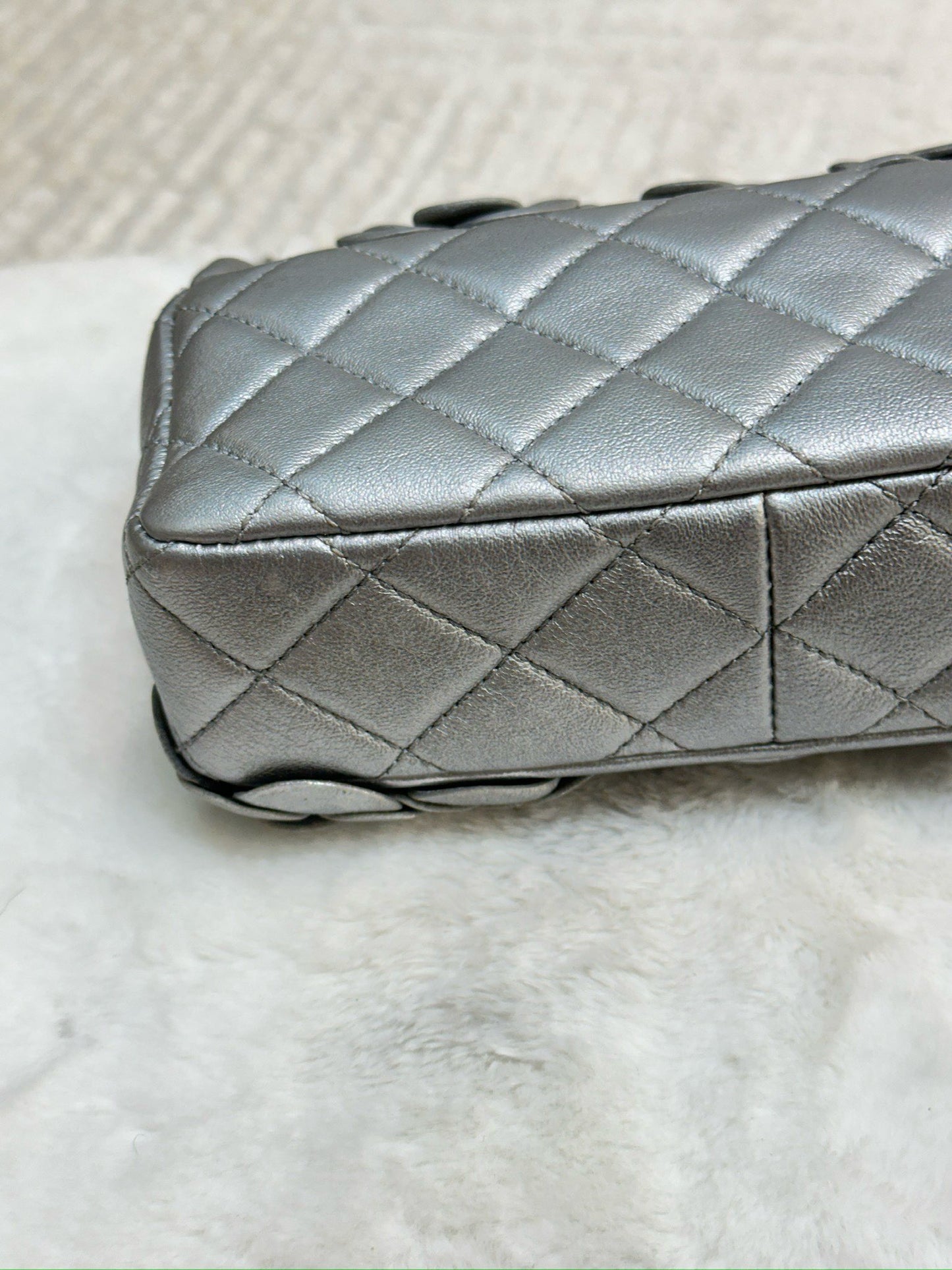 Chanel Mini Camellia Lambskin Shiny Silver SHW