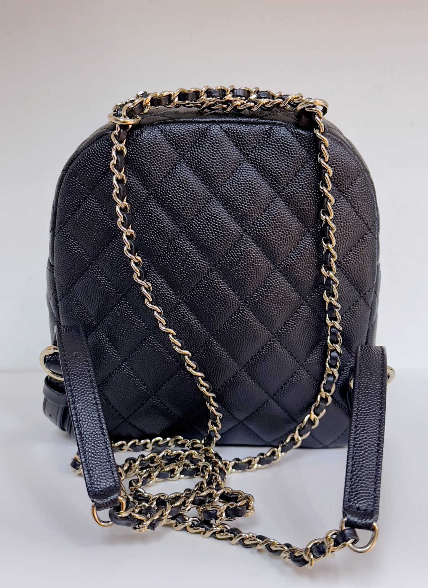 Chanel CC Day Backpack Quilted Caviar Mini Black 2687 holo card