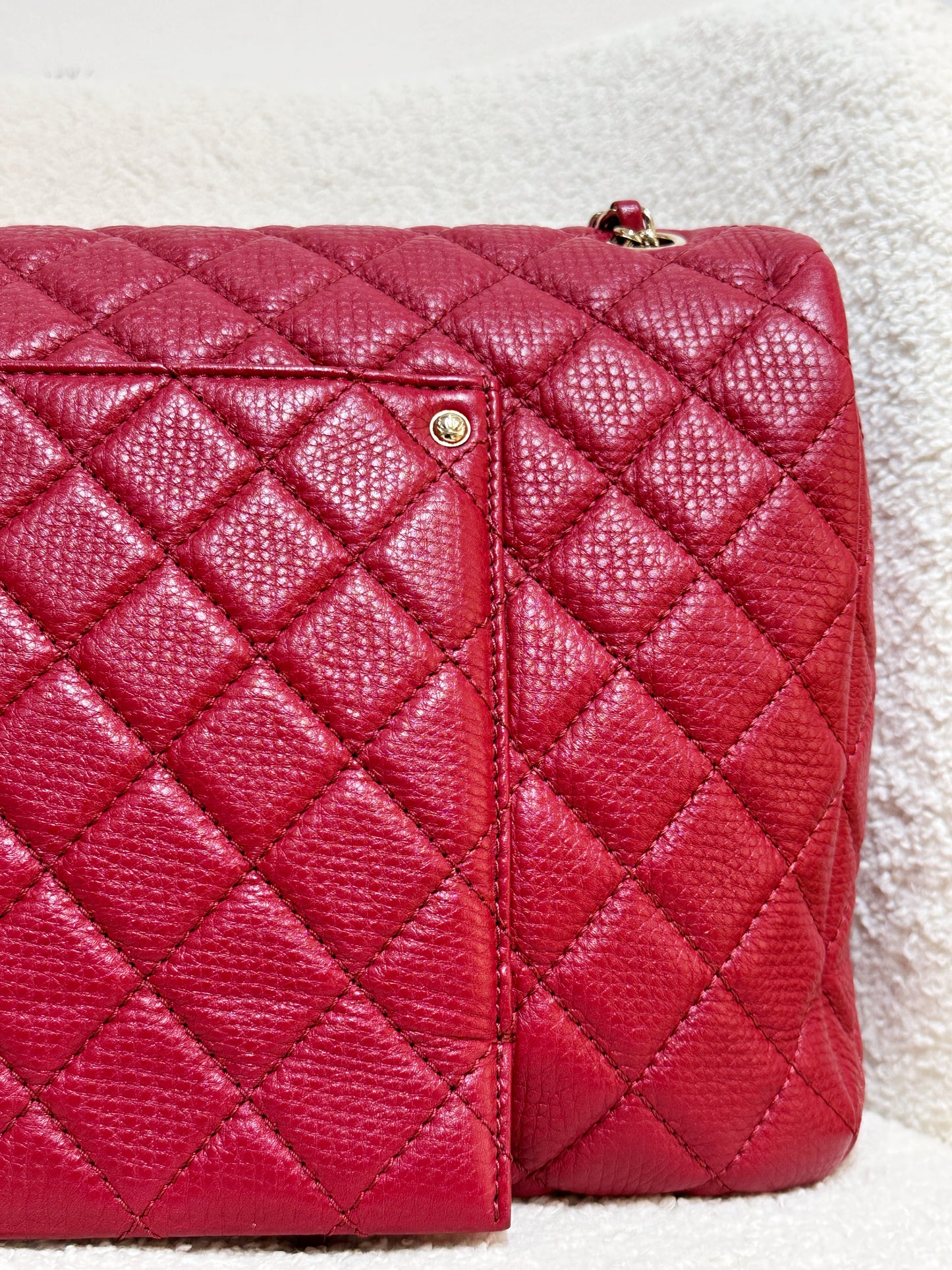 Chanel Red Grained Calfskin XL Small Travel Flap Bag Light Gold Hardware