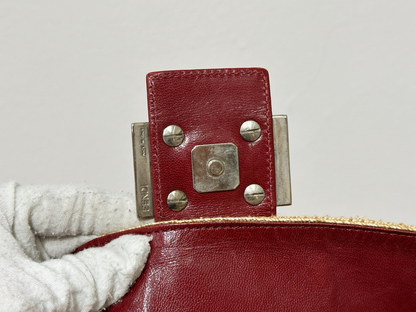 Fendi Mamma Baguette Raffia Straw Shoulder Bag Red Leather Strap