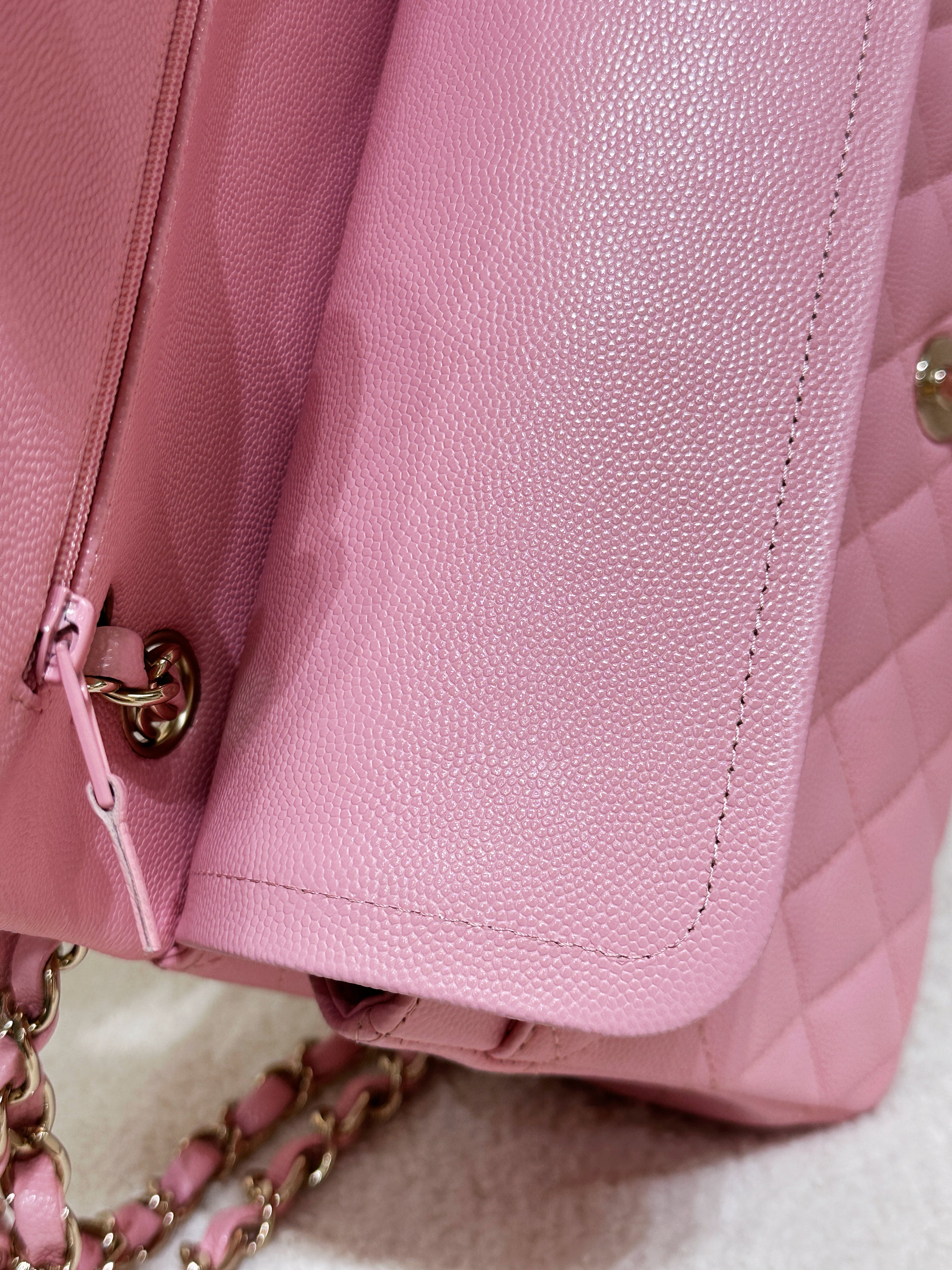 Chanel 22C Classic Quilted Medium Double Flap Bag Sakura Pink AKHX microchip