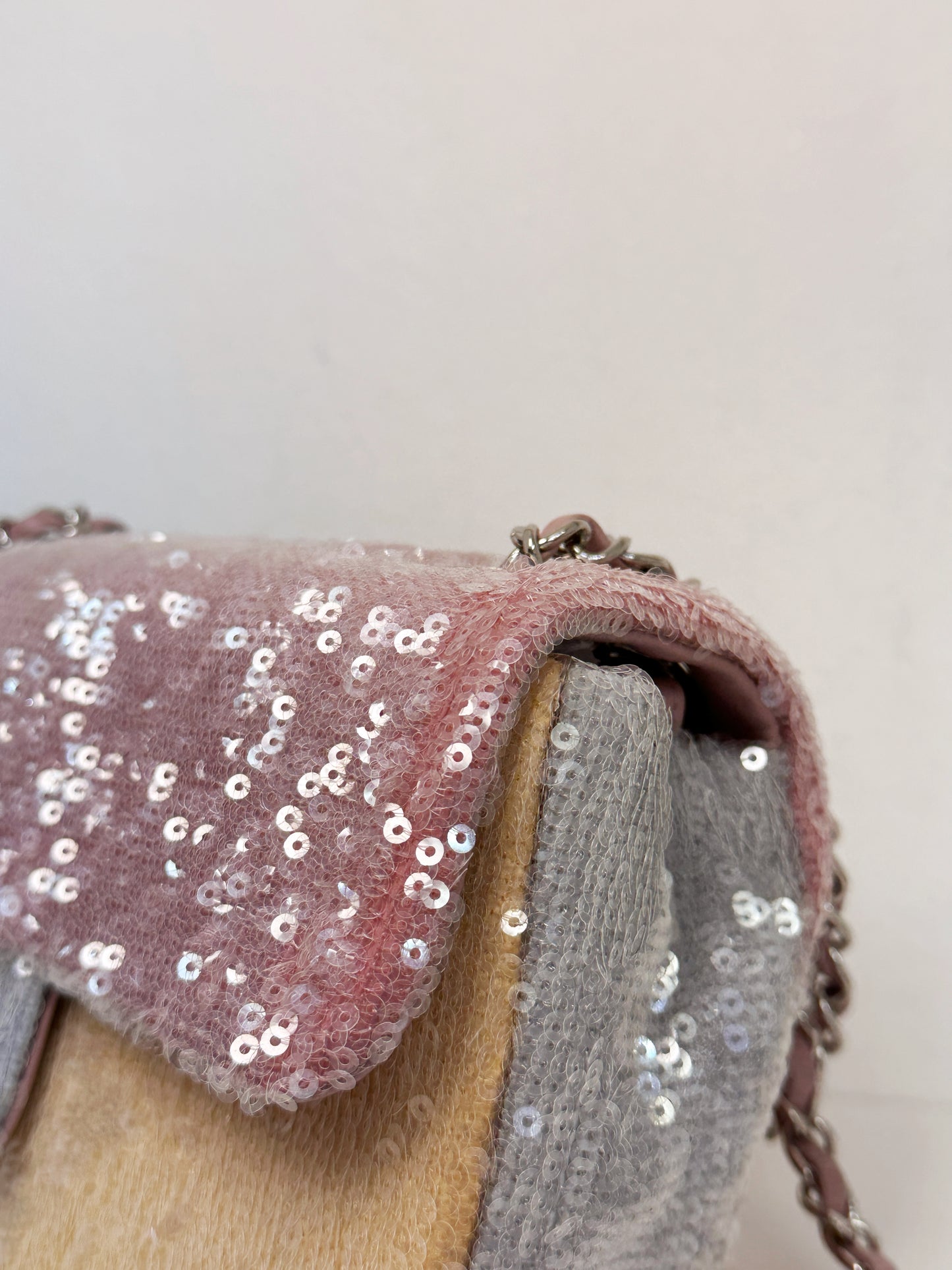 Chanel 18S Sequin Mini Waterfall Flap Pink Blue Yellow 2557 holo card