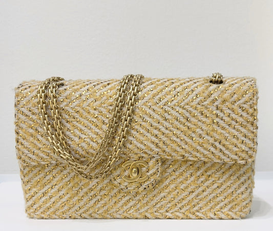 Chanel Medium Gold Tweed Single Flap Bag