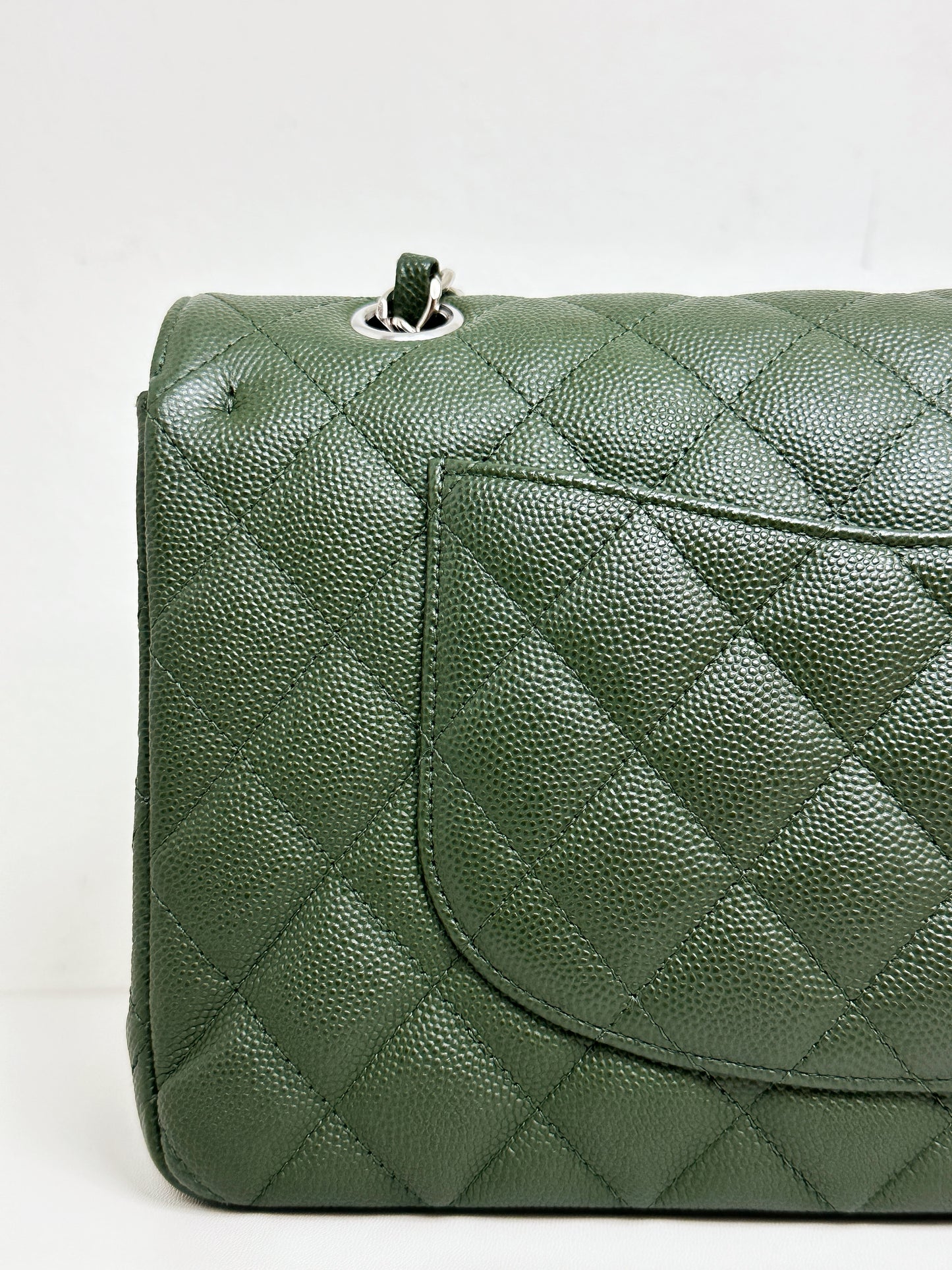Chanel Medium Classic Quilted Double Flap Bag Green 2517 holo