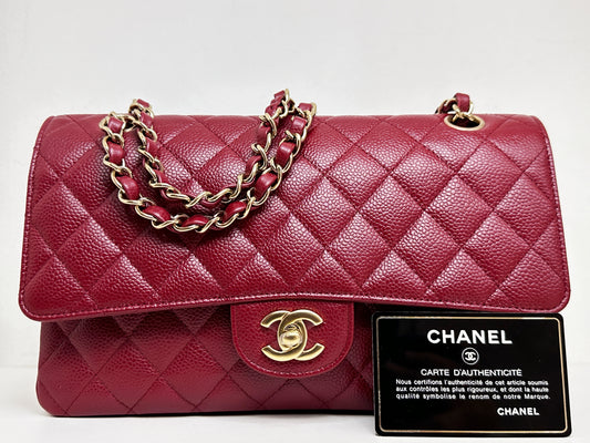 Chanel Caviar Classic Quilted Medium Double Flap Bordeaux Bag 1307 holo card