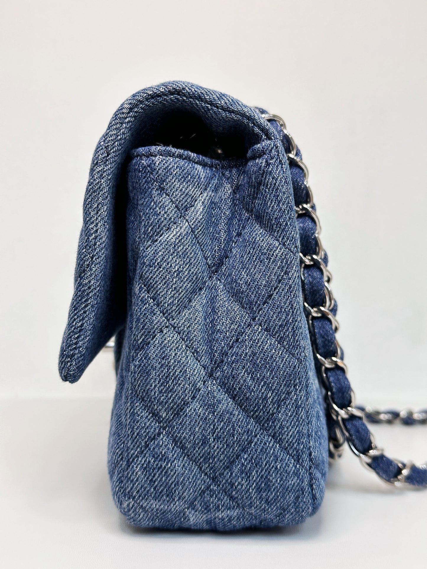 Chanel 20B Medium Blue Denim Quilted CC Single Flap SHW 3045 holo card