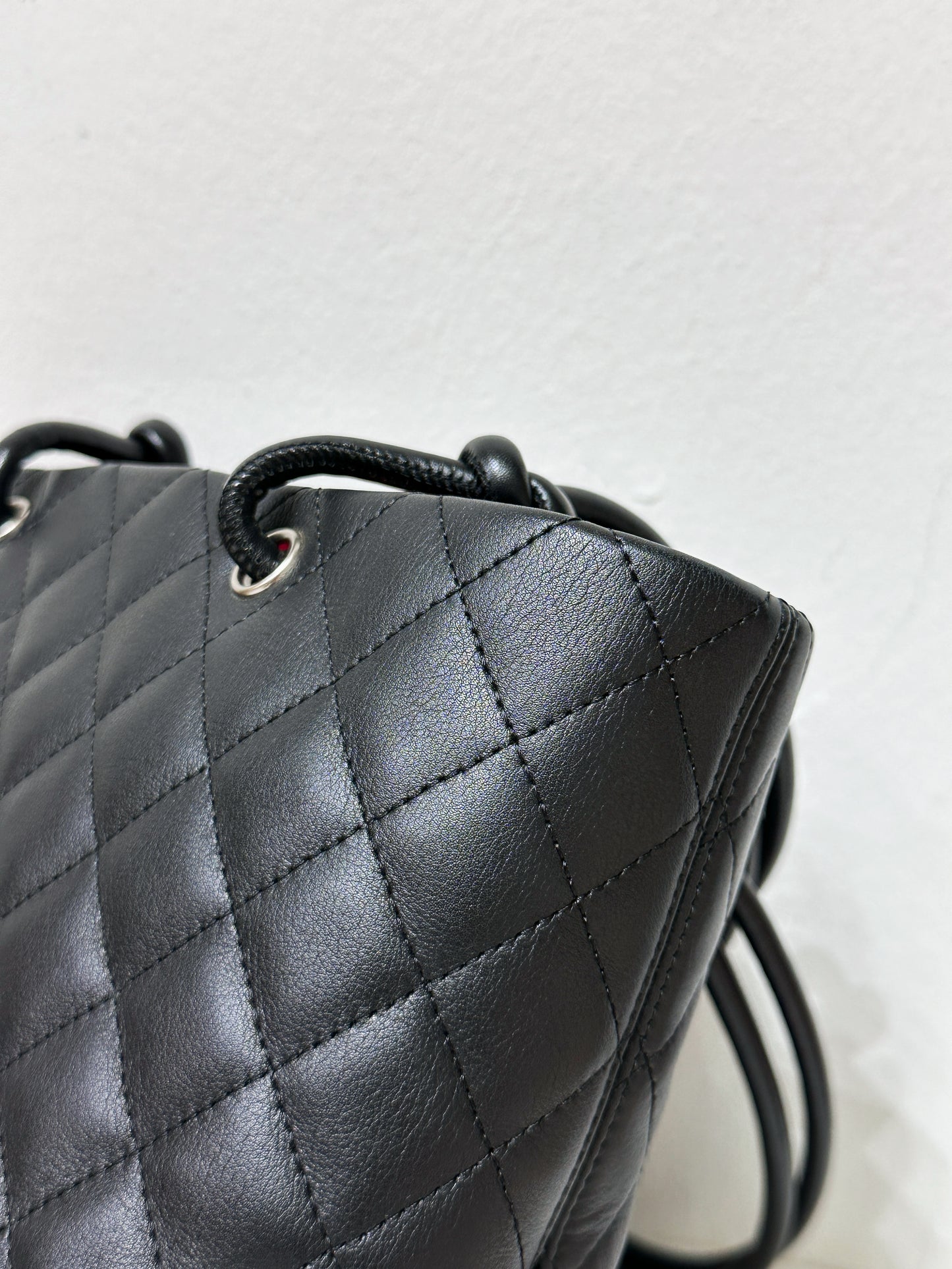 Chanel Calfskin Cambon Line Medium Tote Bag Black 1531 holo