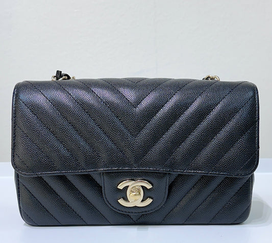 Chanel Mini Flap Bag Chevron Caviar Black GHW