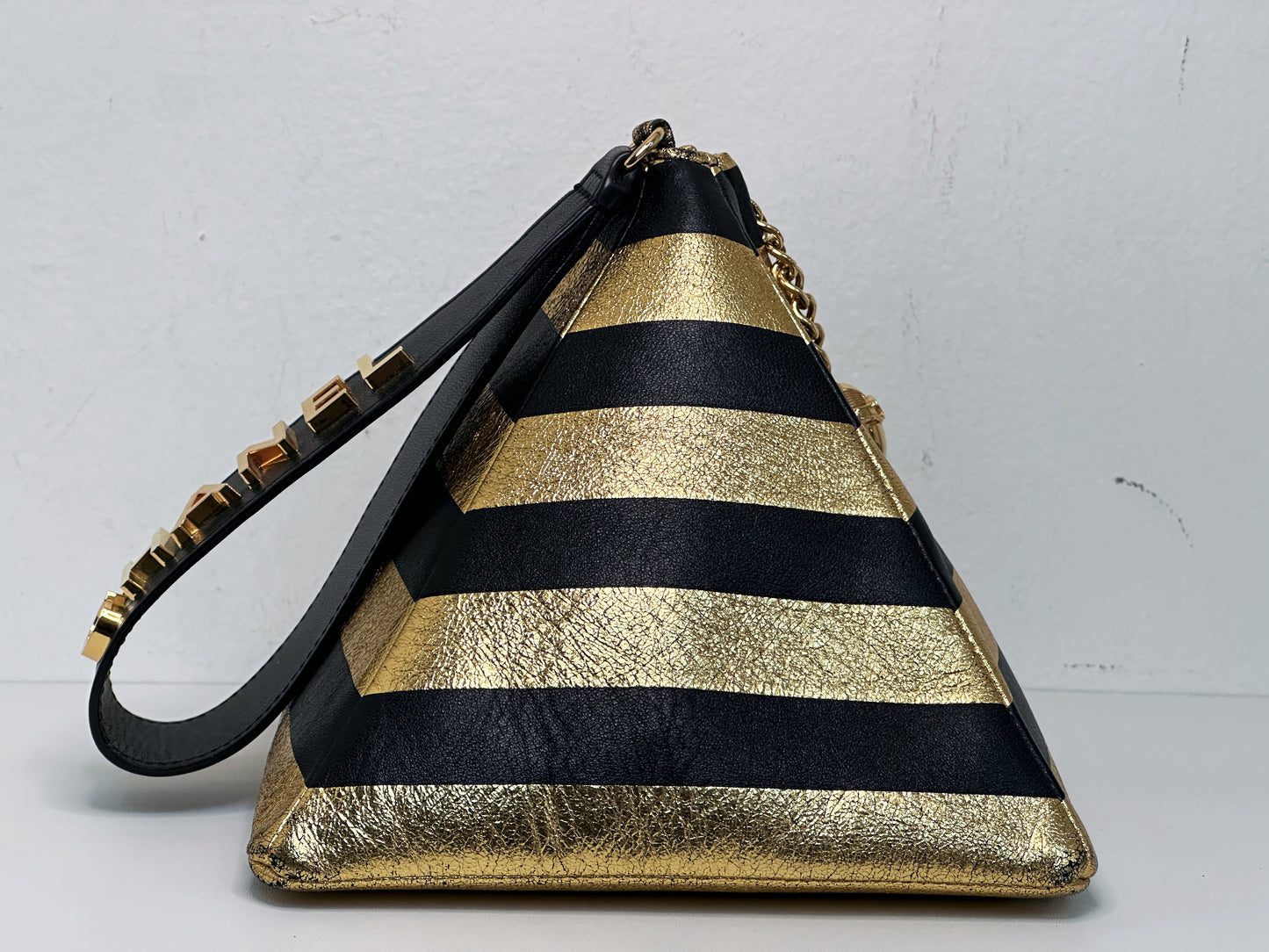 Chanel Metallic Lambskin CC Kheops Pyramid Bag Gold Black 2809 holo