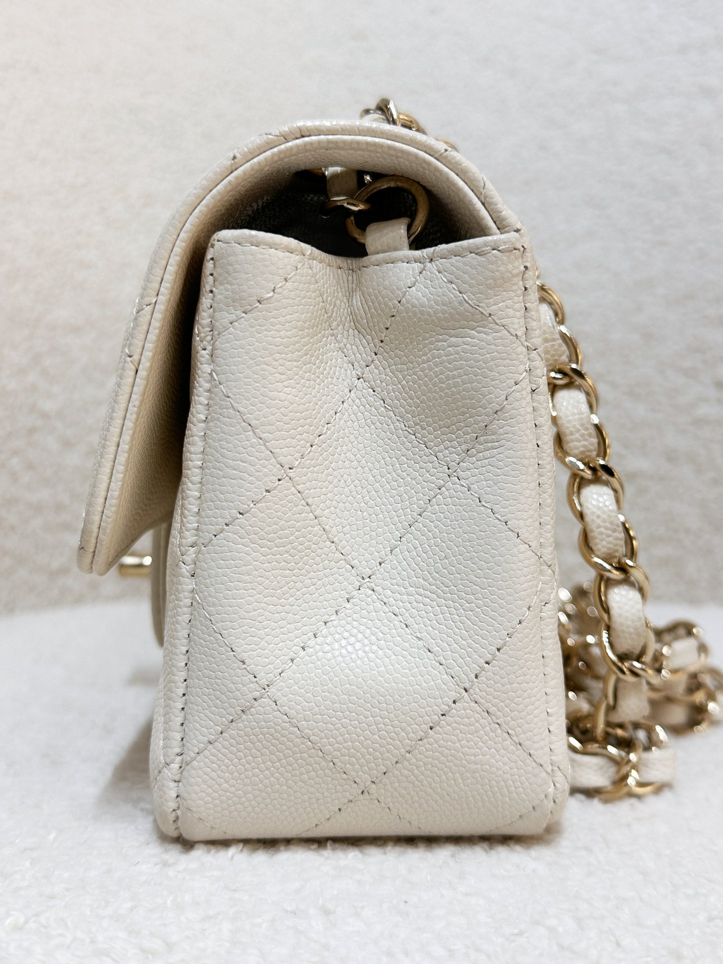 Chanel Mini Rectangular Classic Quilted Caviar Ivory 17C GHW 2383 holo card