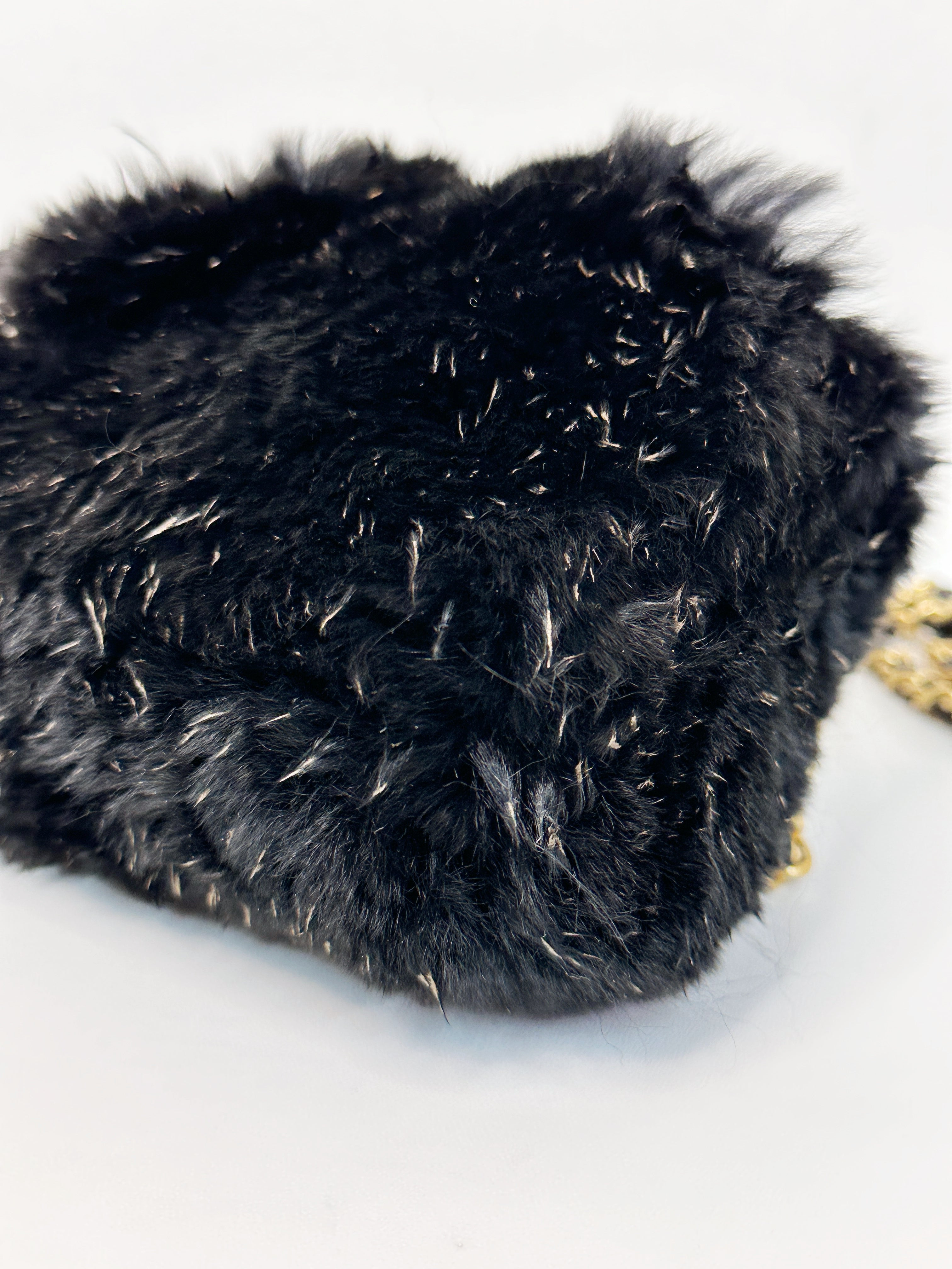 Chanel CC Black Fur Chain Clutch 2270 holo card