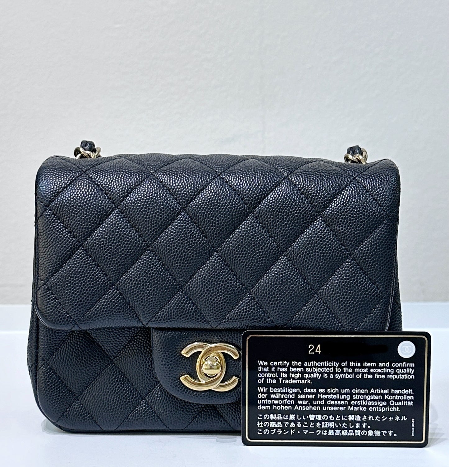 Chanel Mini Square Black Caviar Gold Hardware