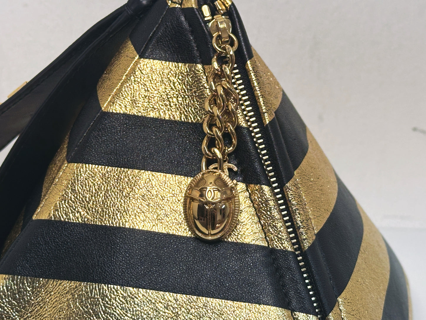 Chanel Metallic Lambskin CC Kheops Pyramid Bag Gold Black 2809 holo