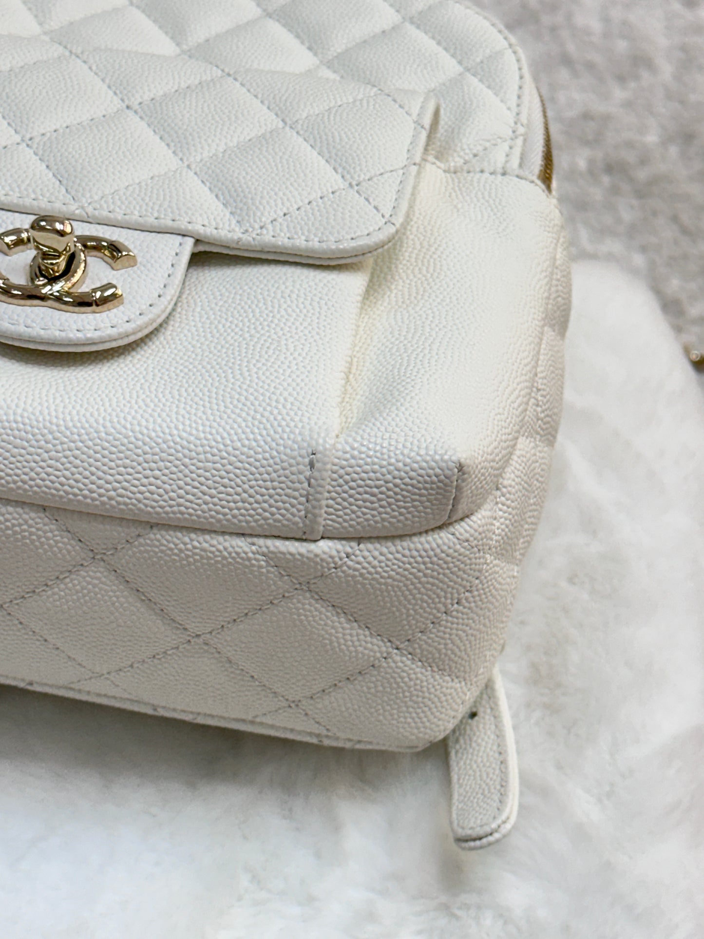 Chanel White CC Day Mini Quilted Backpack