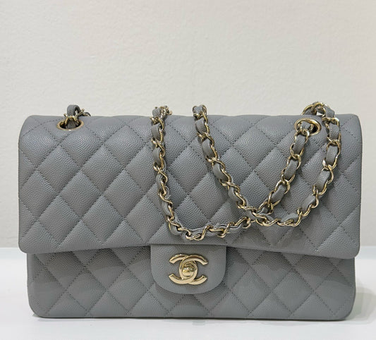 Chanel Medium Caviar Quilted Double Flap Bag Grey LGHW