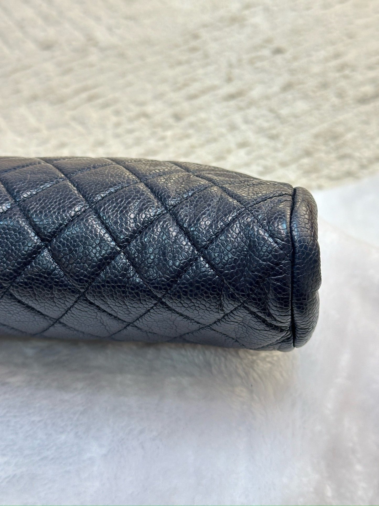 Chanel Quilted Caviar Timeless Clutch Bag Navy Blue SHW