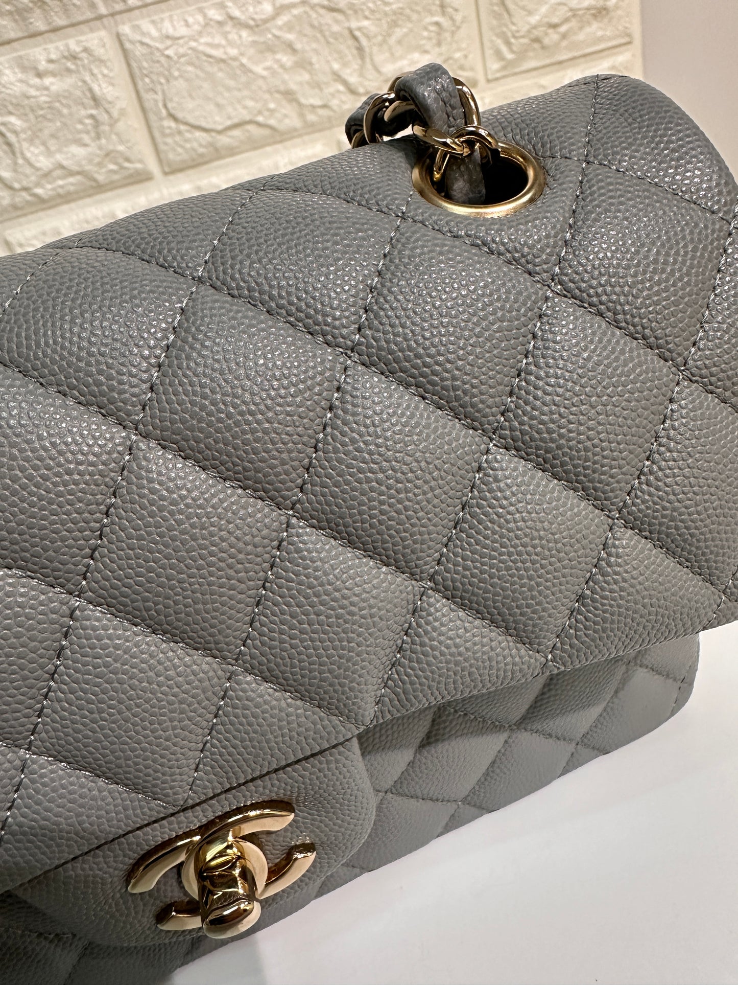 CHANEL Caviar Quilted Small Classic Double Flap Grey