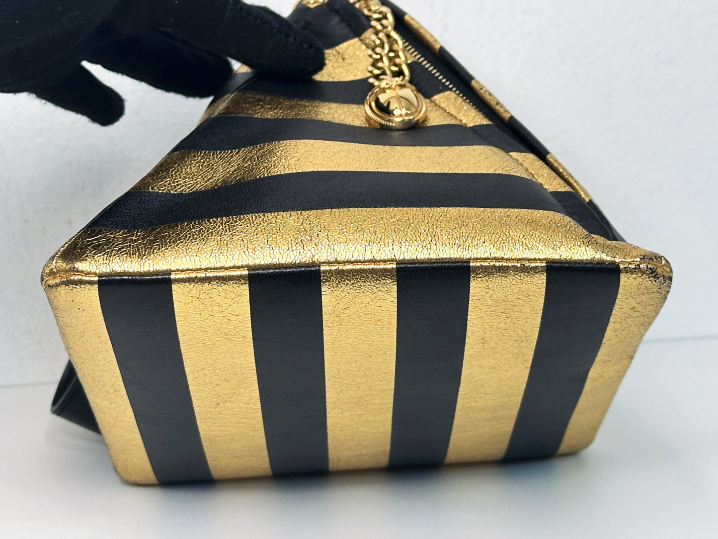 Chanel Metallic Lambskin CC Kheops Pyramid Bag Gold Black 2809 holo