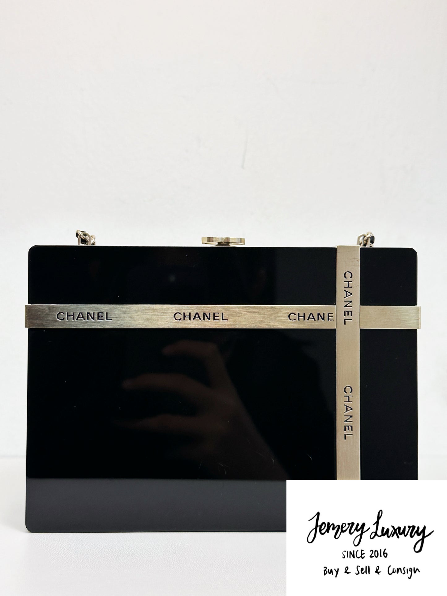 Chanel Plexiglass Gift Box Clutch Black 2327 holo card