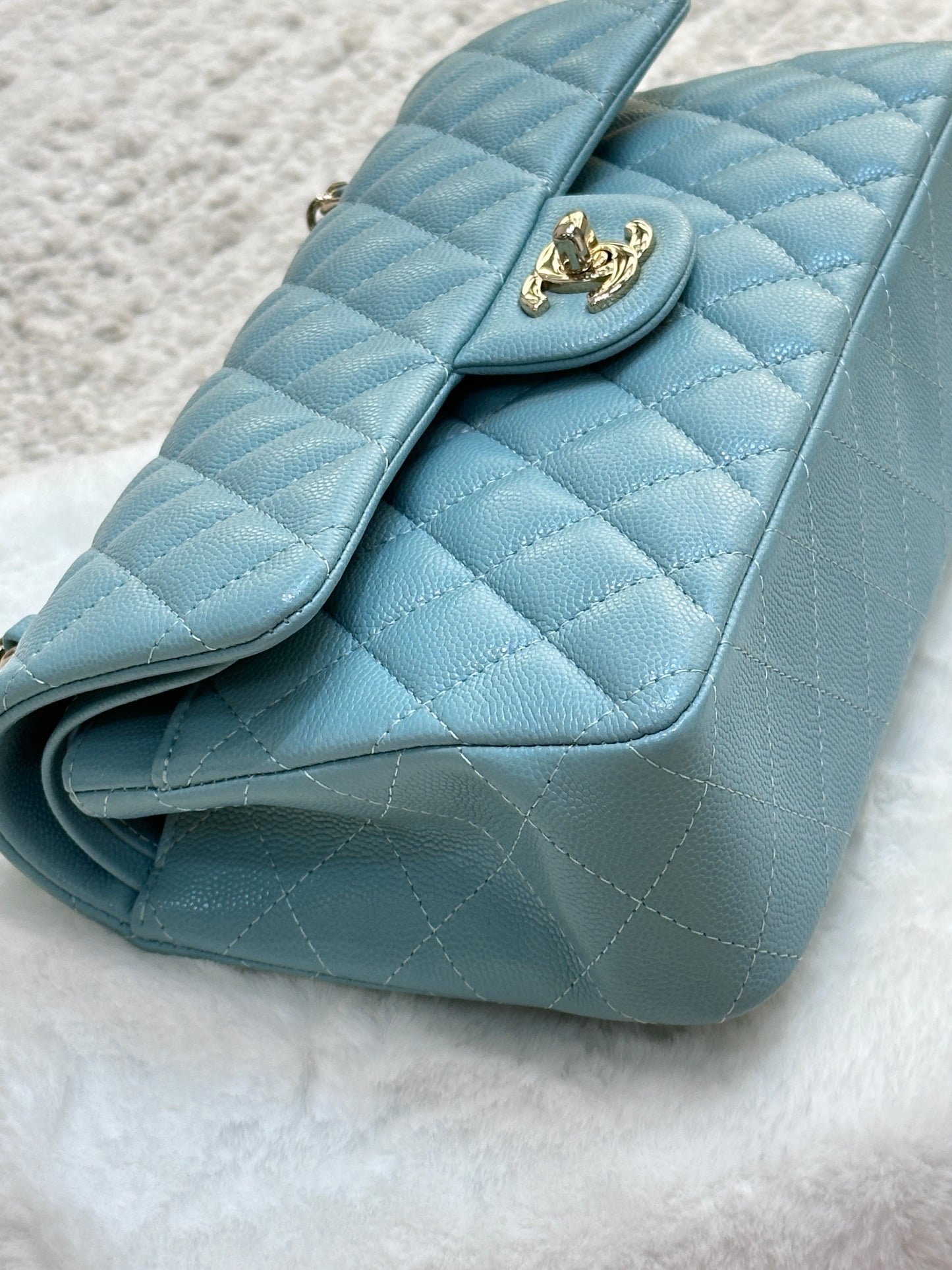 Chanel Small Classic Caviar Double Flap Tiffany Blue 20C GHW