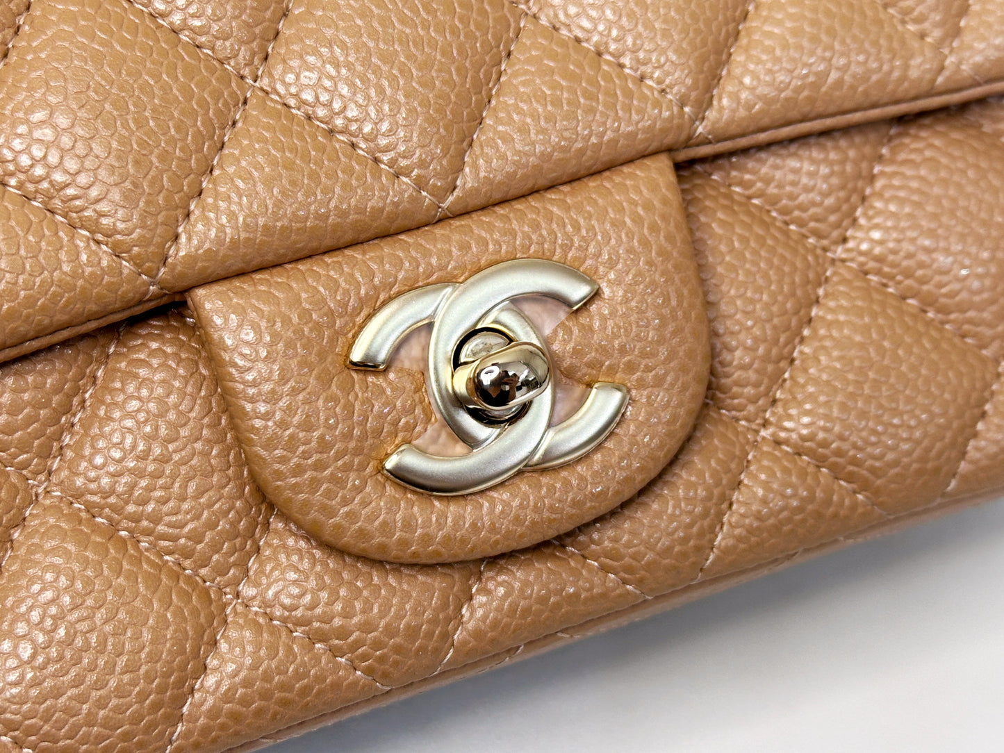 Chanel Classic Mini Rectangular Caviar Dark Beige Bag GHW 259 holo card (corner slightly touch)