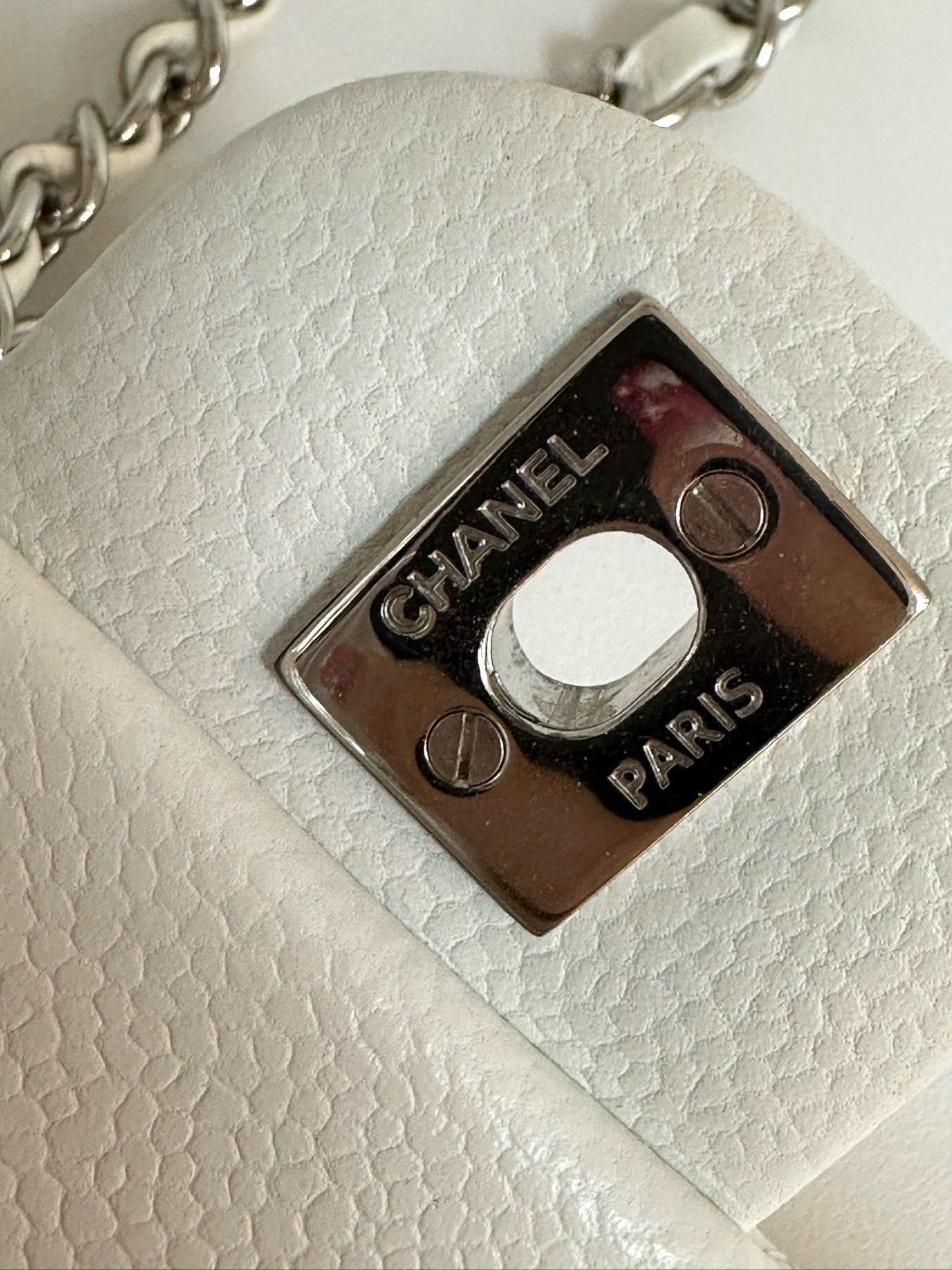 Chanel Mini Rectangular Caviar Classic White SHW 1877 holo card