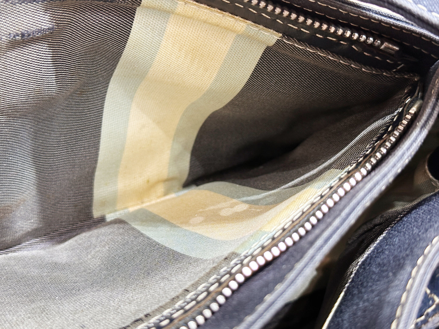 Fendi Mamma Baguette Canvas Shoulder Bag Navy blue