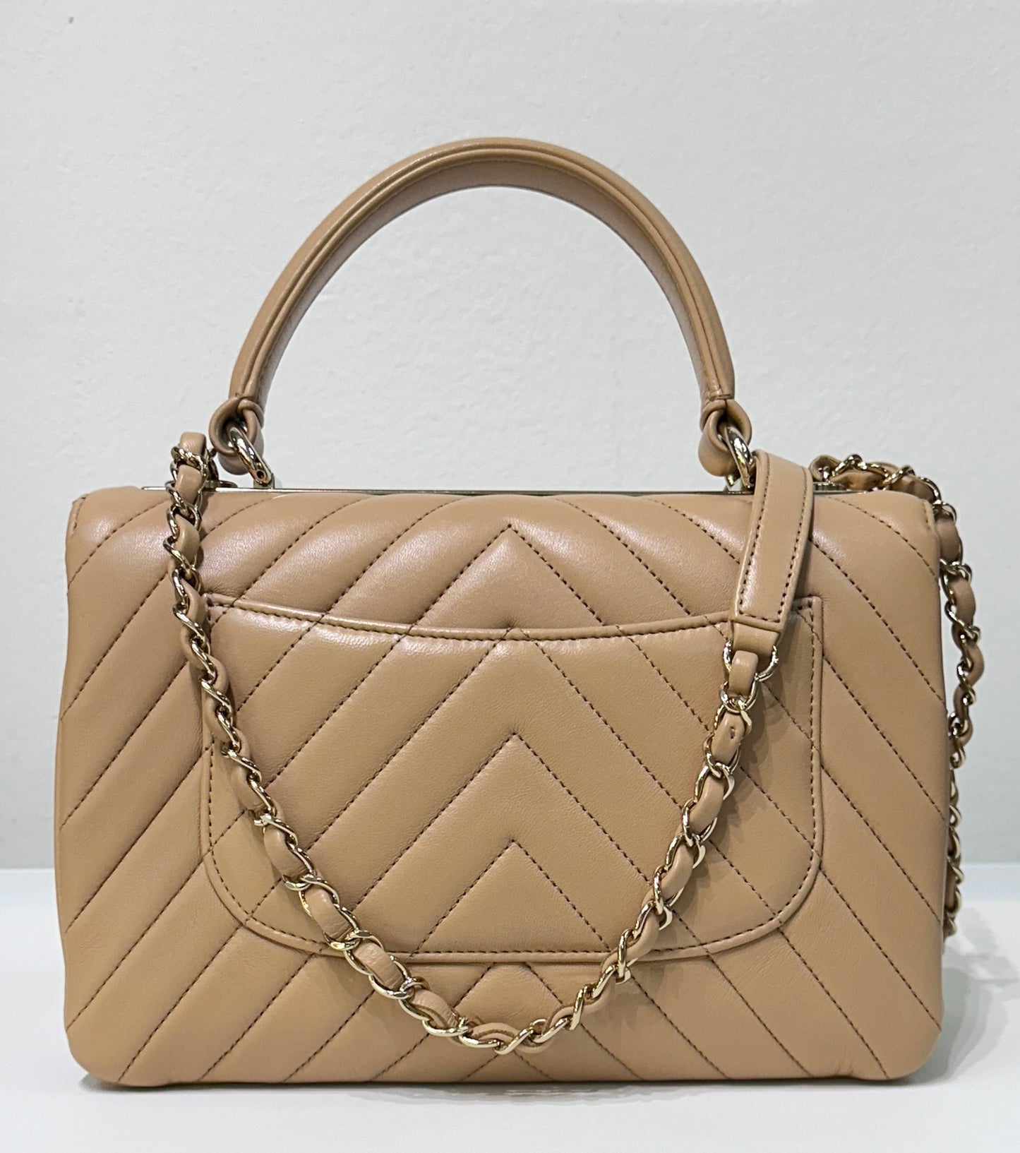 Chanel Lambskin Chevron Quilted Medium Trendy CC Dual Handle Flap Bag Beige