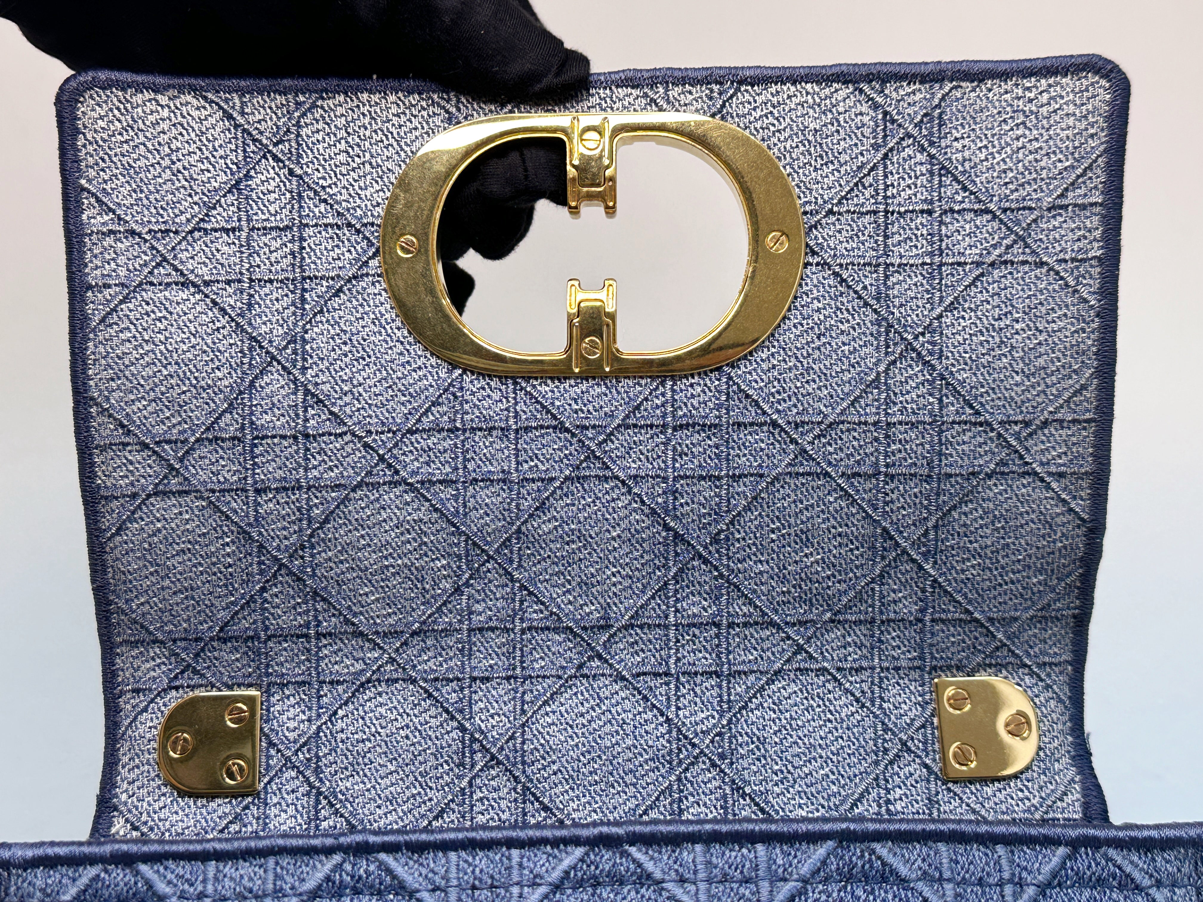 Christian Dior Denim Cannage Small Caro Bag Blue